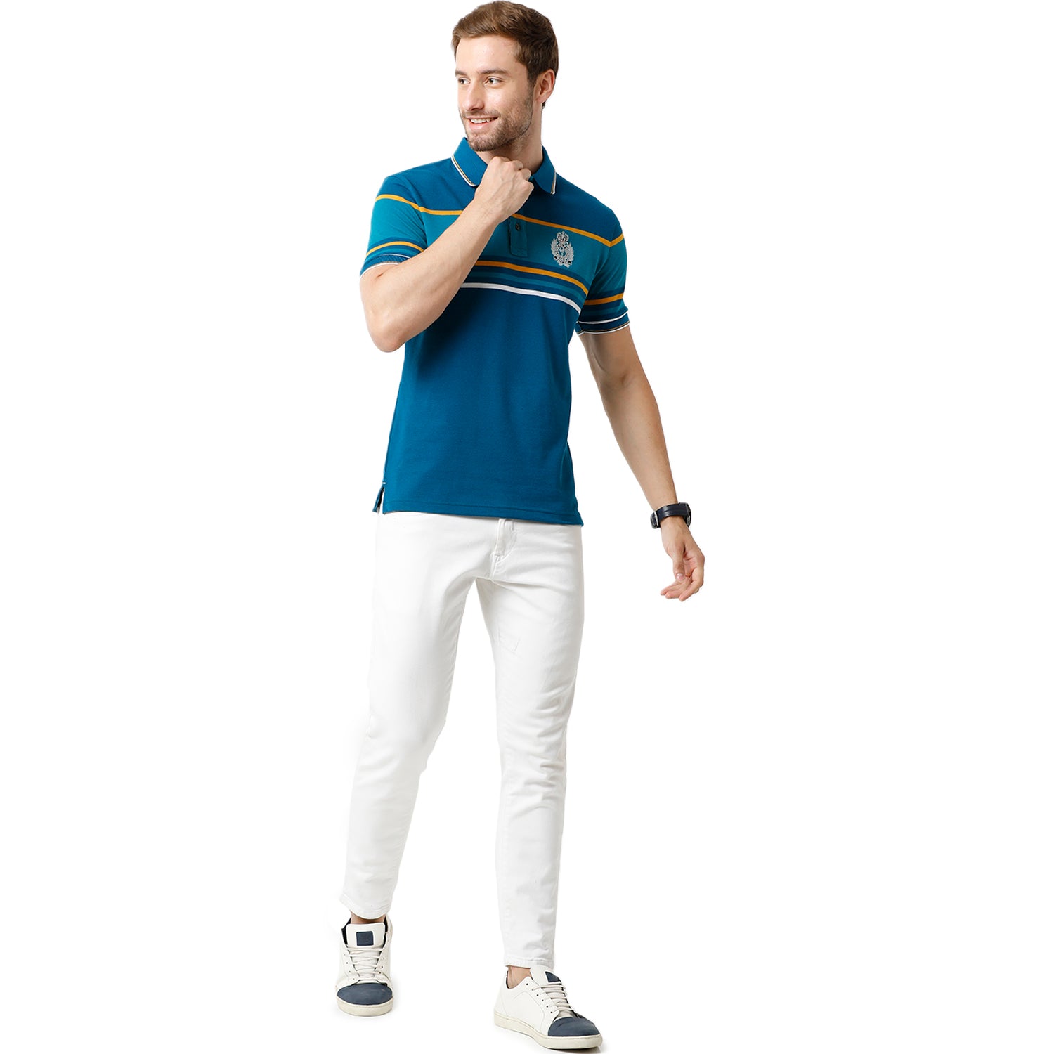Men's Blue Color Half Sleeve Polo Neck Striped T Shirt - VTA - 185 A SF P T-shirt Classic Polo 