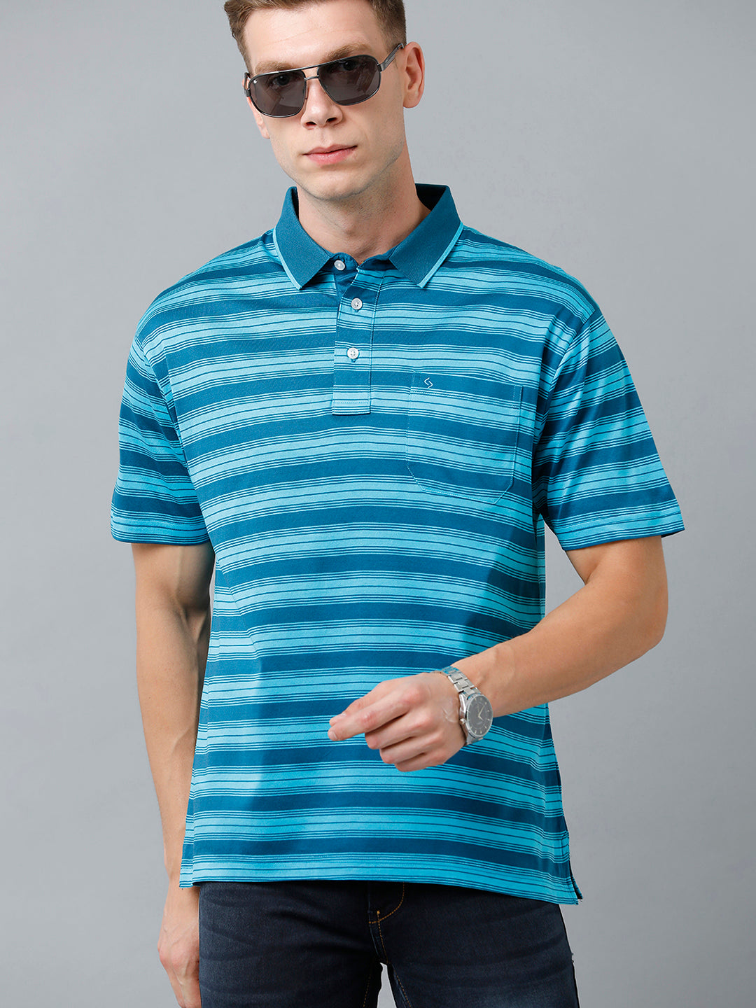 Classic Polo Men's Cotton Half Sleeve Striped Authentic Fit Polo Neck Multicolor Color T-Shirt | Ultimo - 305 A