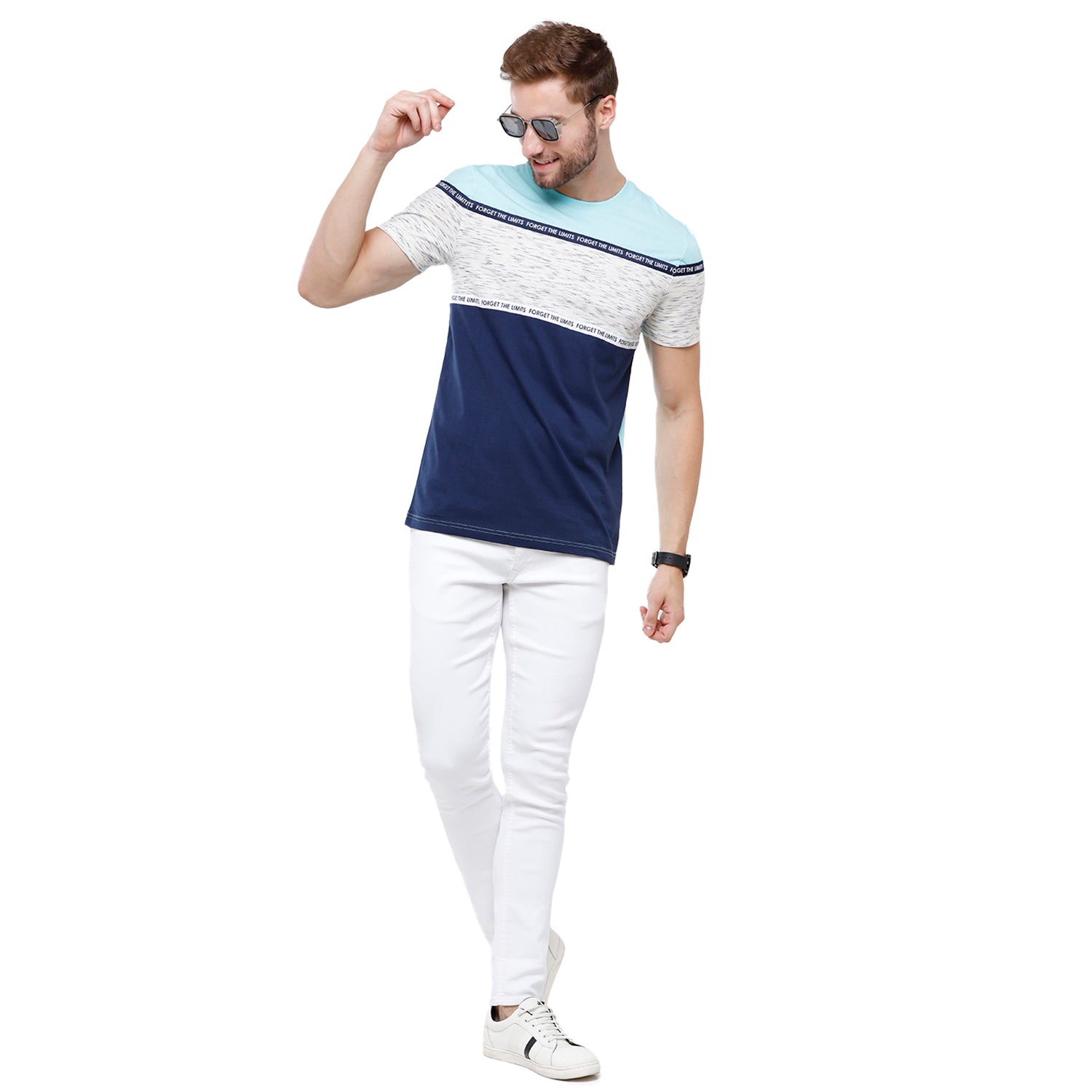 Swiss Club Mens Blue Color Block Slim Fit Half Sleeve Round Neck T-Shirt (CUB - 49 B SF C) T-shirt Swiss Club 