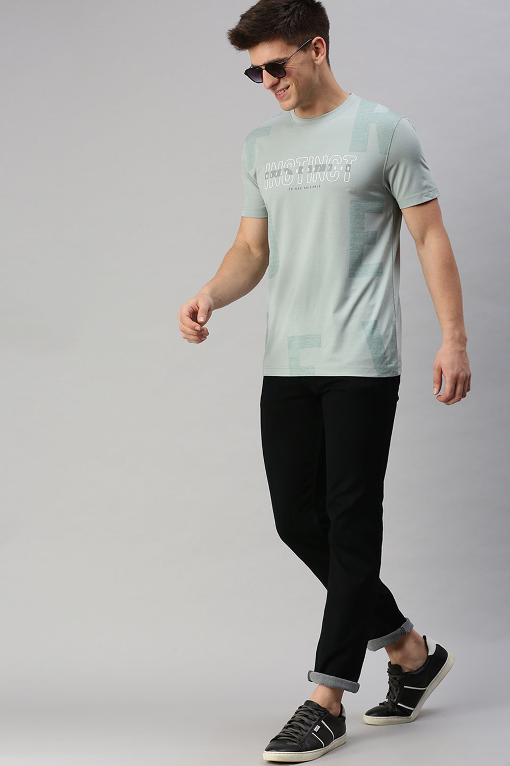 CP BRO Men's Cotton Half Sleeve Printed Slim Fit Crew Neck Grey Color T-Shirt | Brcn - 538