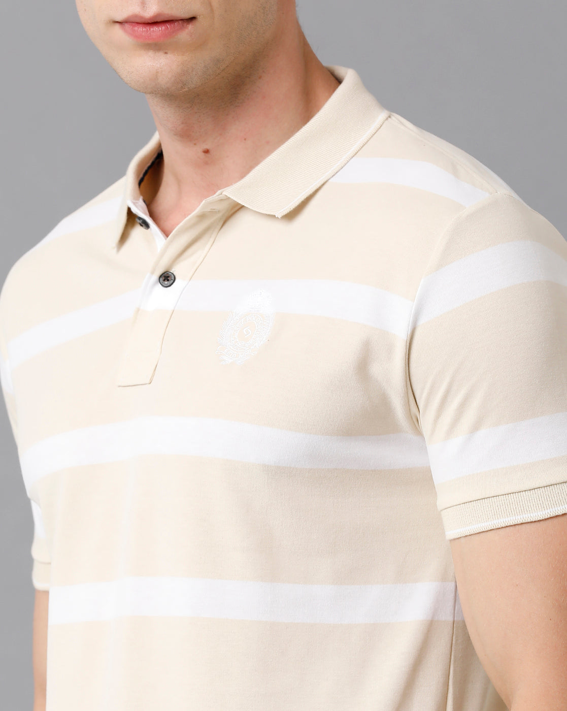 Classic Polo Men's Cotton Striped Slim Fit Beige T-Shirt | Cpeg - 282 A