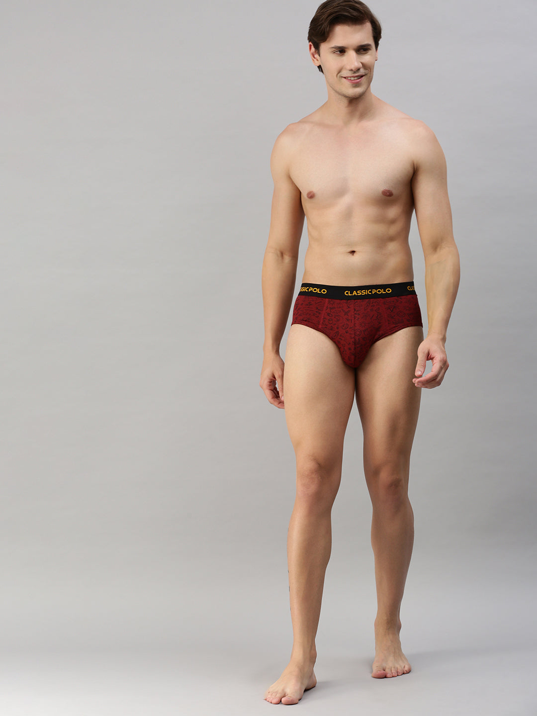 Classic Polo Men's Modal Printed Briefs | Scarce - Black & Red (Pack of 2)