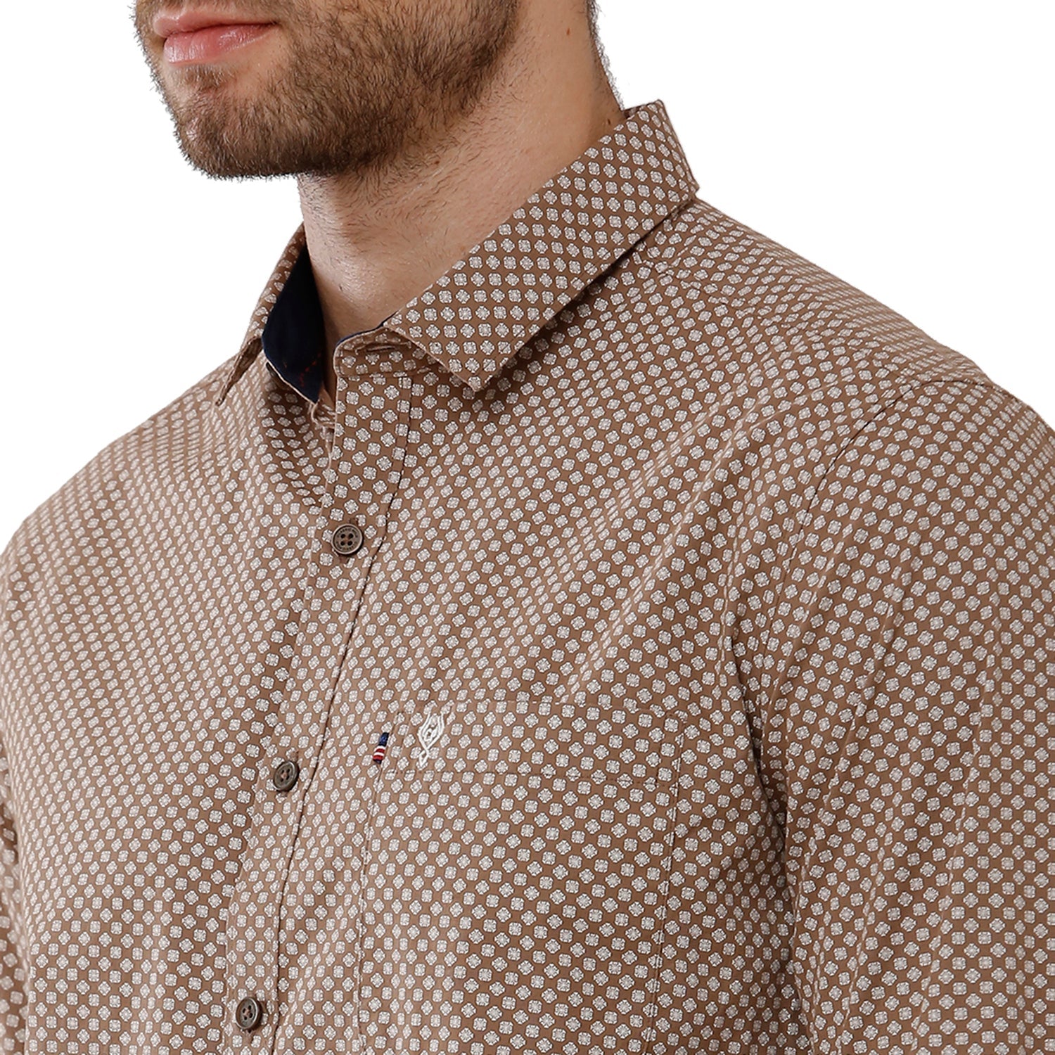 Classic Polo Mens 100% Cotton Full Sleeve Printed Slim Fit Beige Woven Shirt -SN1 56 B Shirts Classic Polo 