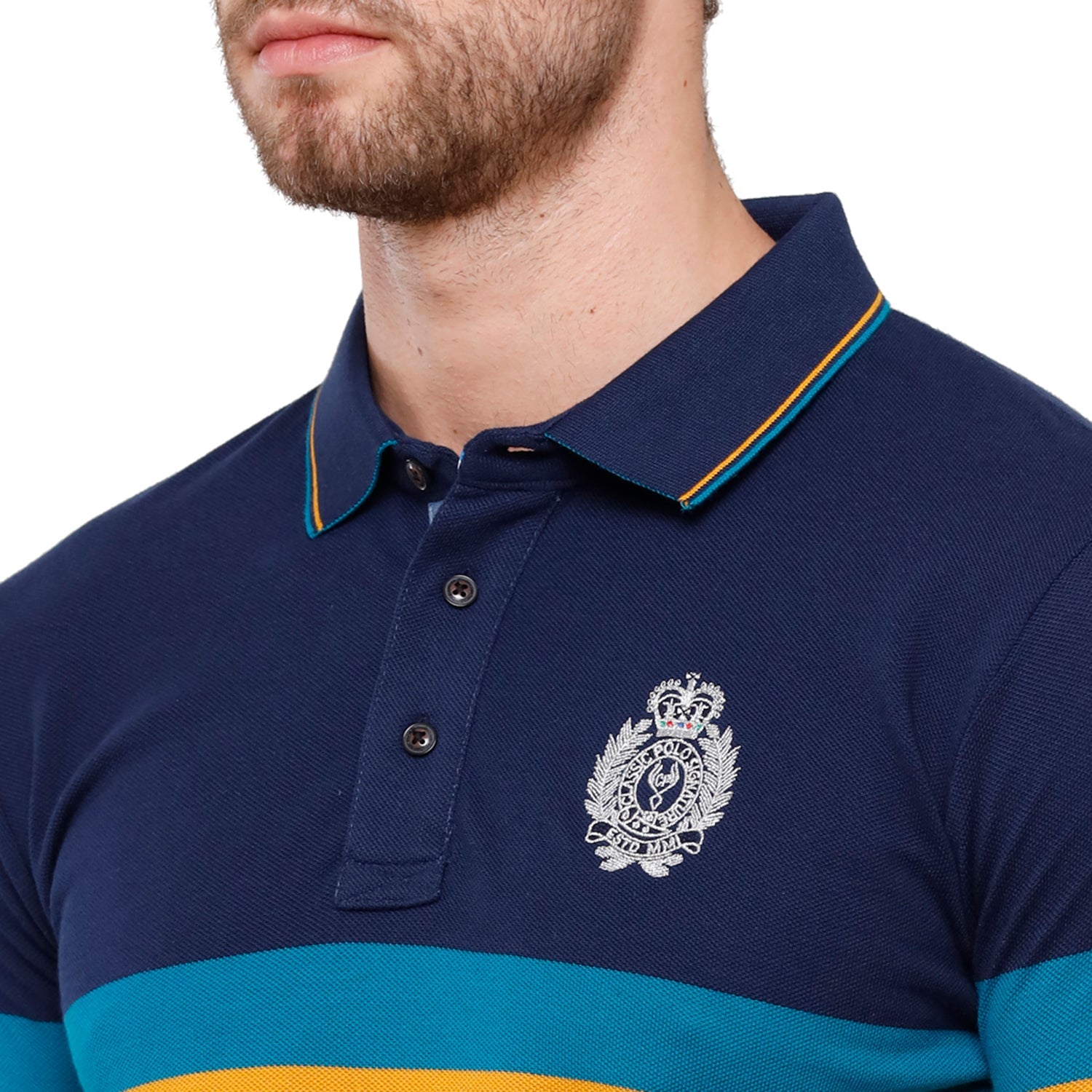Classic Polo Mens Stripped Half Sleeve Slim Fit Polo Neck T-Shirt (VTA - 181 A SF P) T-shirt Classic Polo 