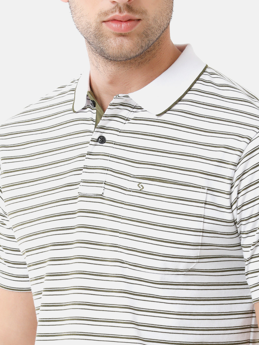 Classic Polo Mens Cotton Striped Half Sleeve Authentic Fit Polo Neck White Color T-Shirt | Feeders 201 B