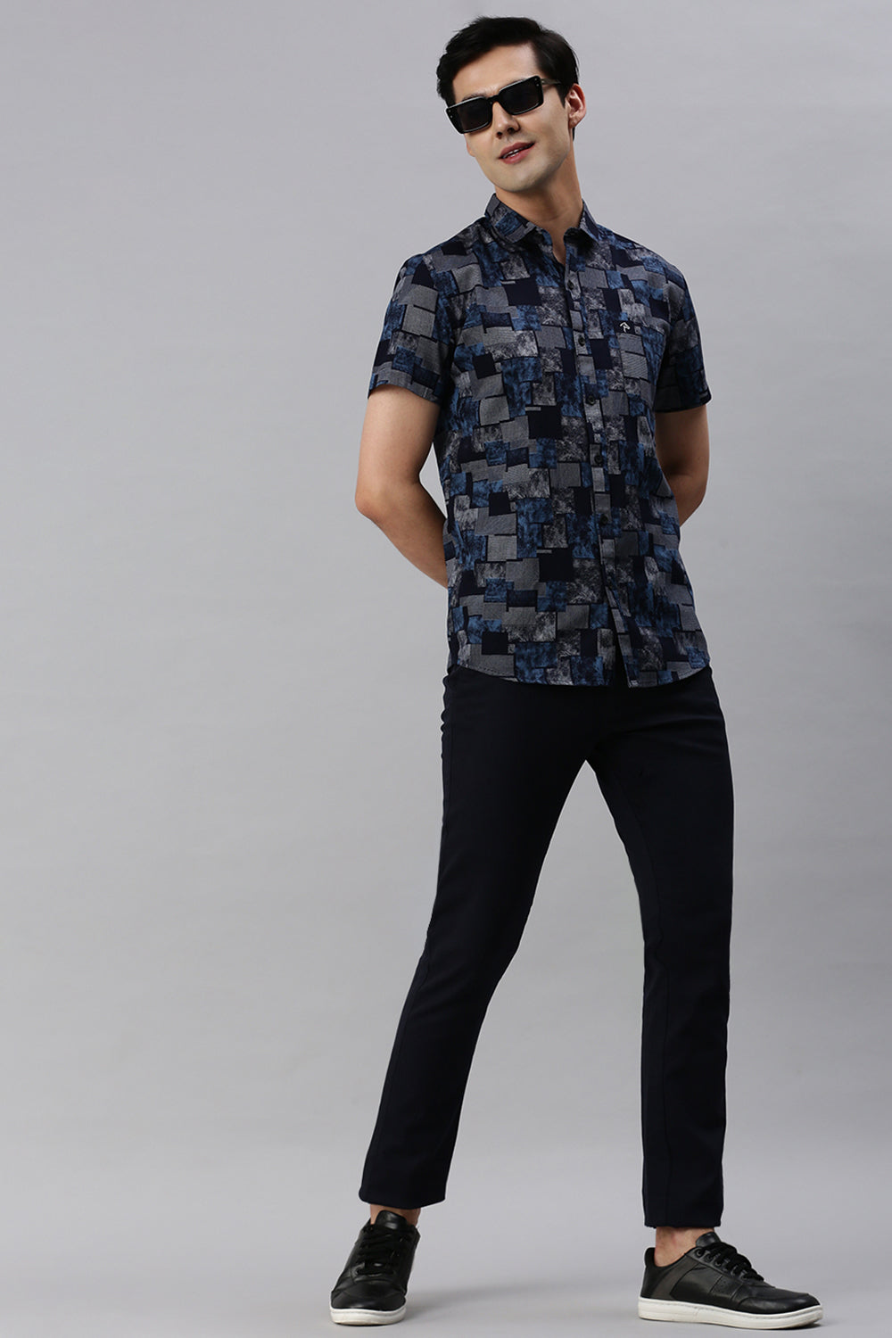 CP BRO Men's Cotton Half Sleeve Printed Slim Fit Polo Neck Multicolur Woven Shirt | Sbo1-11 A
