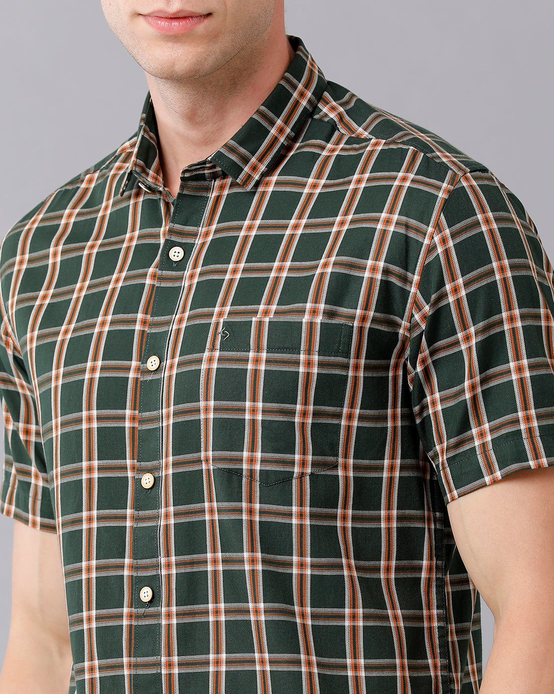 Classic Polo Men's Cotton Checked Half Sleeve Slim Fit Polo Neck Green Color Woven Shirt | Sn2-116 A
