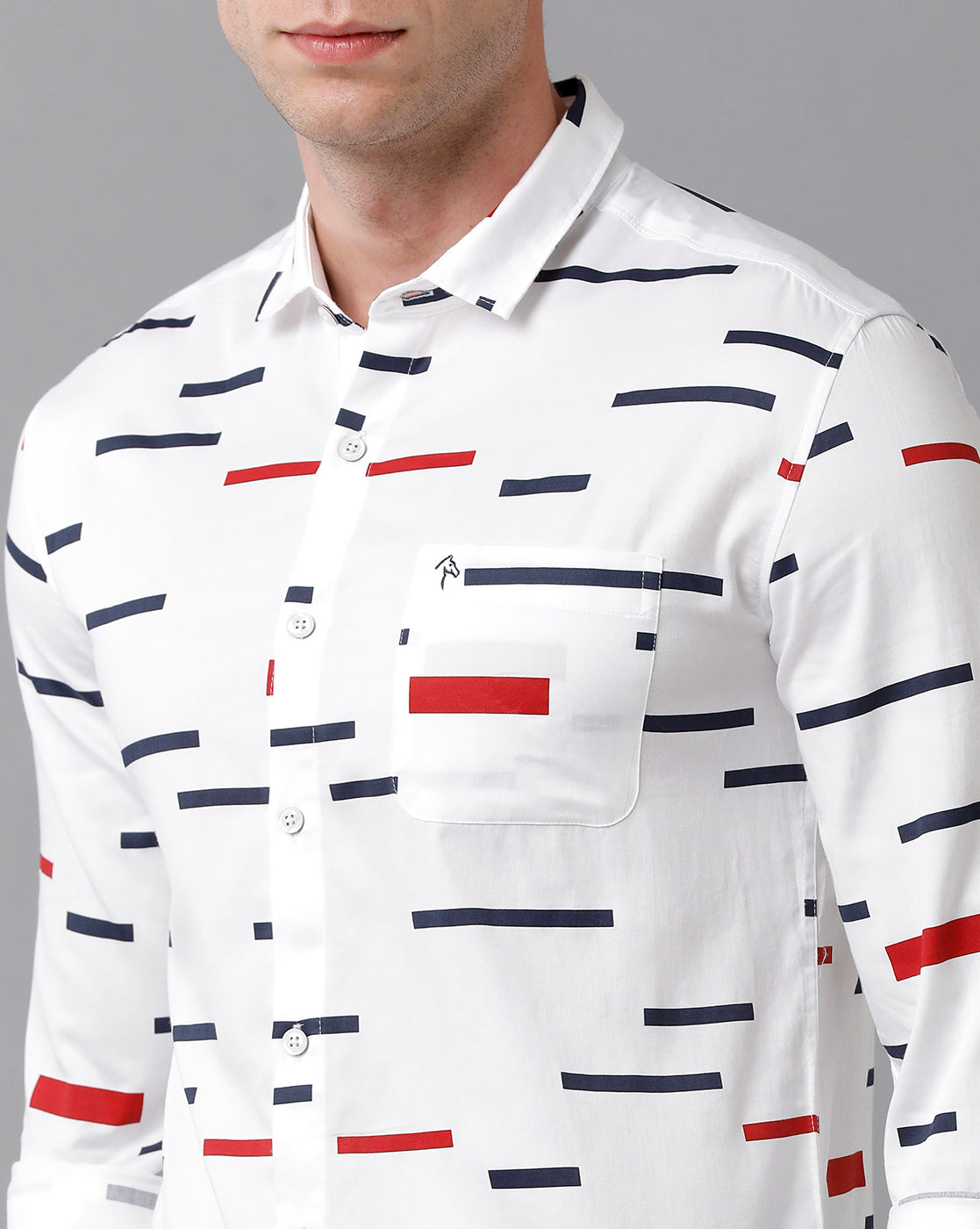 CP BRO Men's Cotton Printed Full Sleeve Slim Fit Polo Neck White Color Woven Shirt | Sbn2-12 A