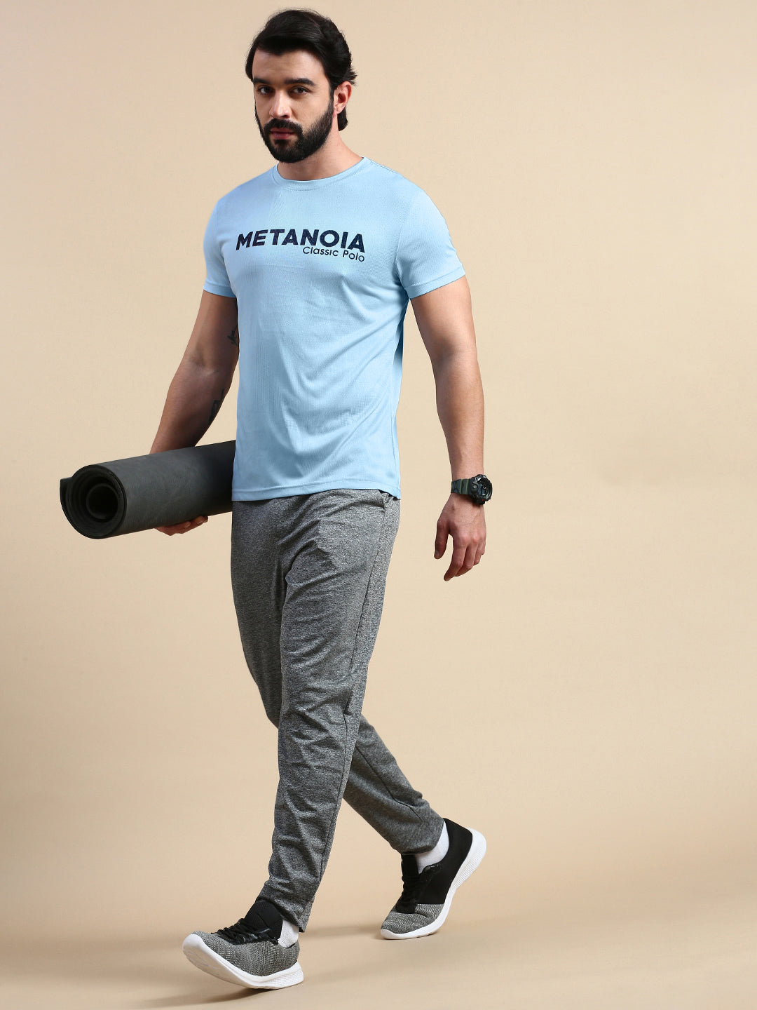 Classic Polo Men's Round Neck Polyester Blue Slim Fit Active Wear T-Shirt | GENX-CREW 03A SF C