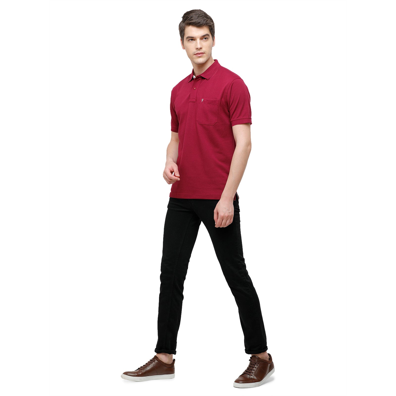 Classic Polo Maroon Polo Neck Authentic Fit T Shirt Men - 4SSN 219 T-shirt Classic Polo 