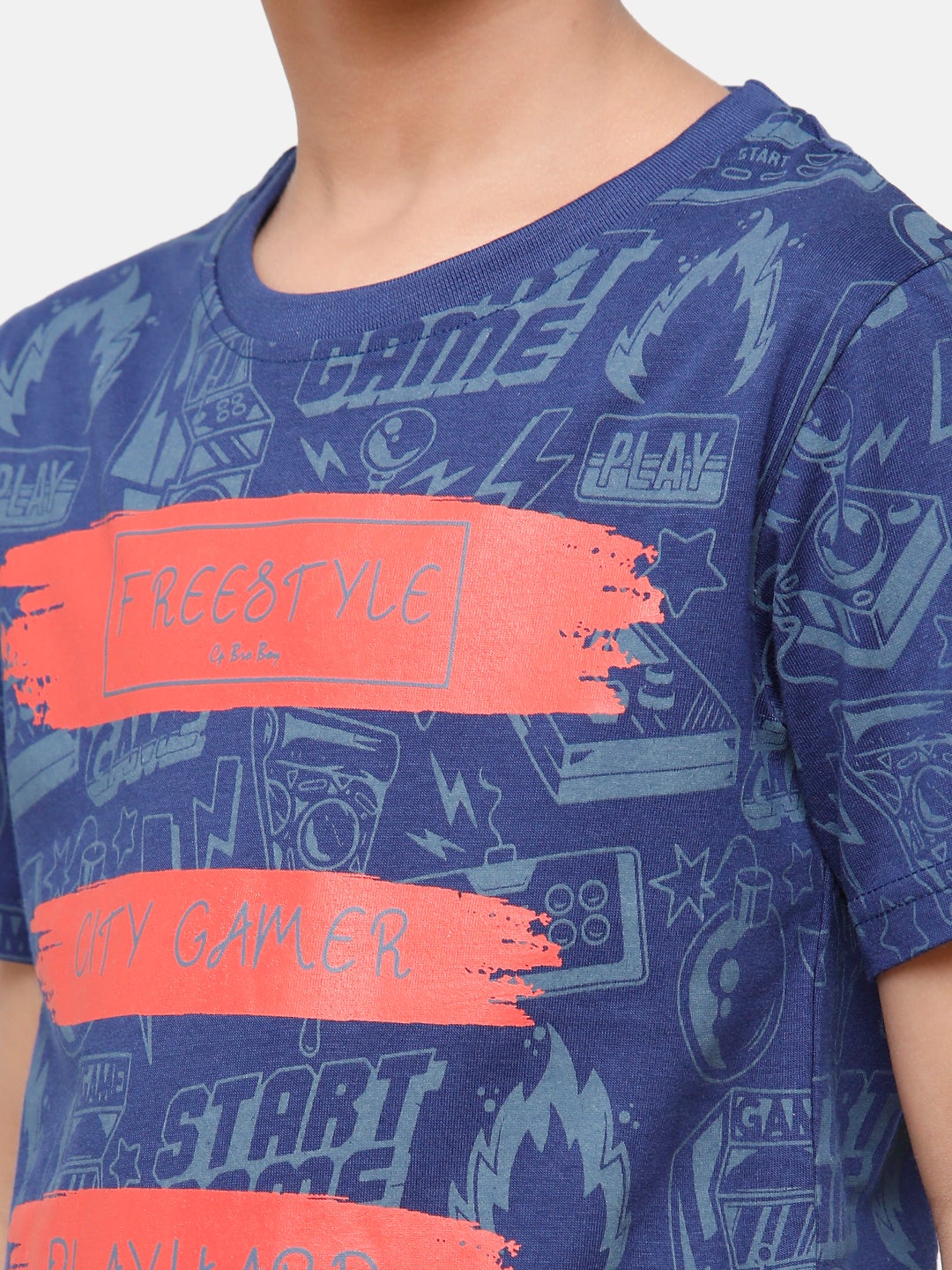 CP Boys Blue Printed Slim Fit Round Neck T-Shirt T-shirt Classic Polo 