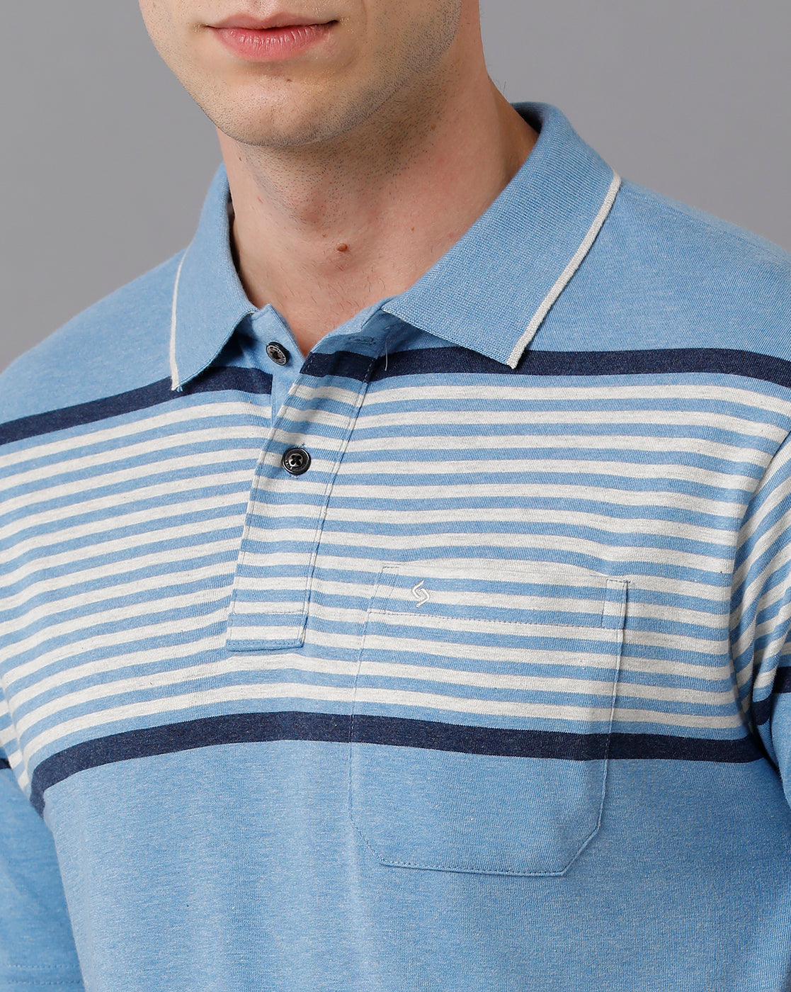 Classic Polo Men's Cotton Blend Striped Authentic Fit Sky Blue T-Shirt | Mel - 216 B