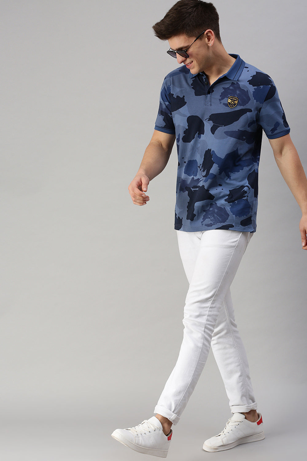 CP BRO Men's Cotton Half Sleeve Printed Slim Fit Polo Neck Multicolor T-Shirt | Brp - 371 B
