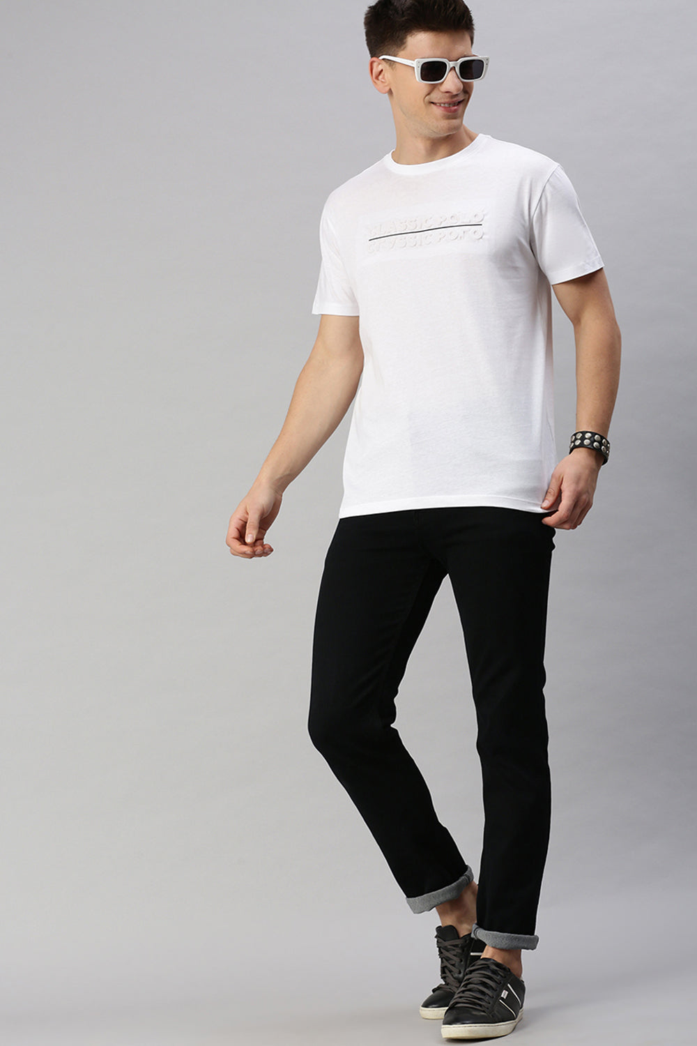 Classic Polo Men's Cotton Half Sleeve Solid Slim Fit Crew Neck White Color T-Shirt | Baleno - 521 B