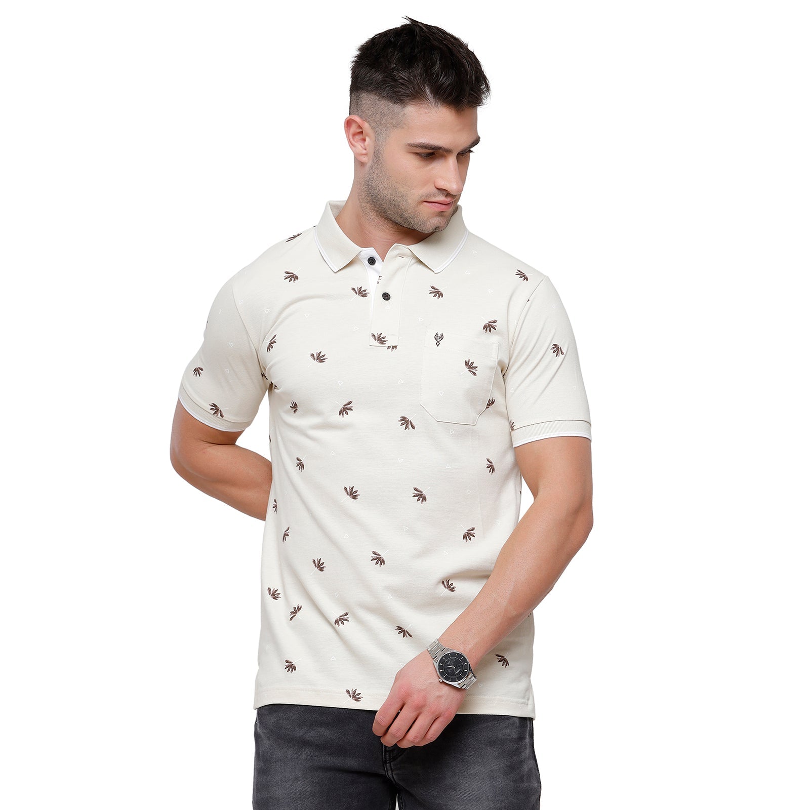 Classic Polo Mens Printed Slim Fit Polo Neck White Colour T-Shirt - Beau 164 A T-shirt Classic Polo 