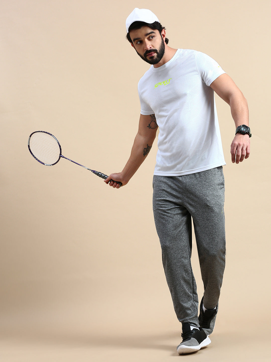 Classic Polo Men's Round Neck Polyester White Slim Fit Active Wear T-Shirt | GENX-CREW 04A SF C