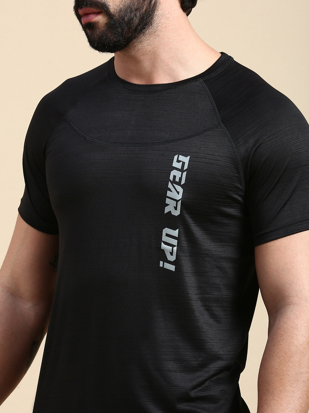 Classic Polo Men's Round Neck Polyester Black Slim Fit Active Wear T-Shirt | GENX-CREW 13B SF C