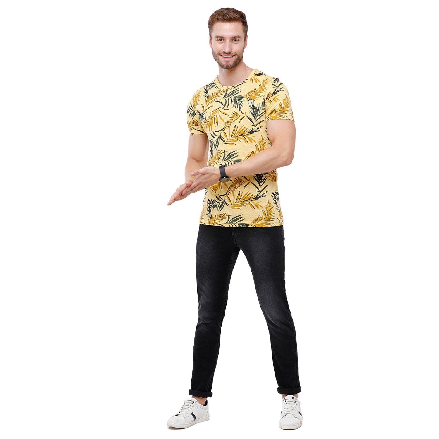 Swiss Club Mens Beige Printed Slim Fit Half Sleeve Round Neck T-Shirt (CUB - 47 A SF C) T-shirt Swiss Club 