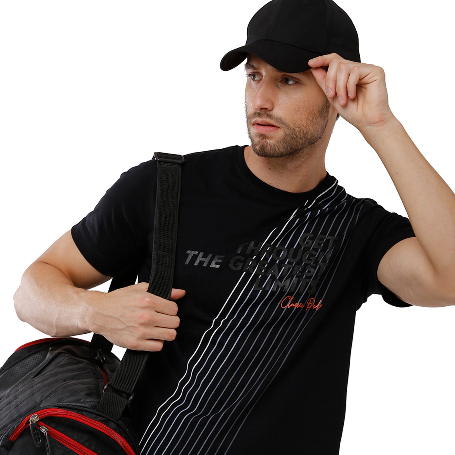 Classic Polo Mens Cotton Slim Fit Crew Neck Black Color T-Shirt - Baleno 403 A T-shirt Classic Polo 