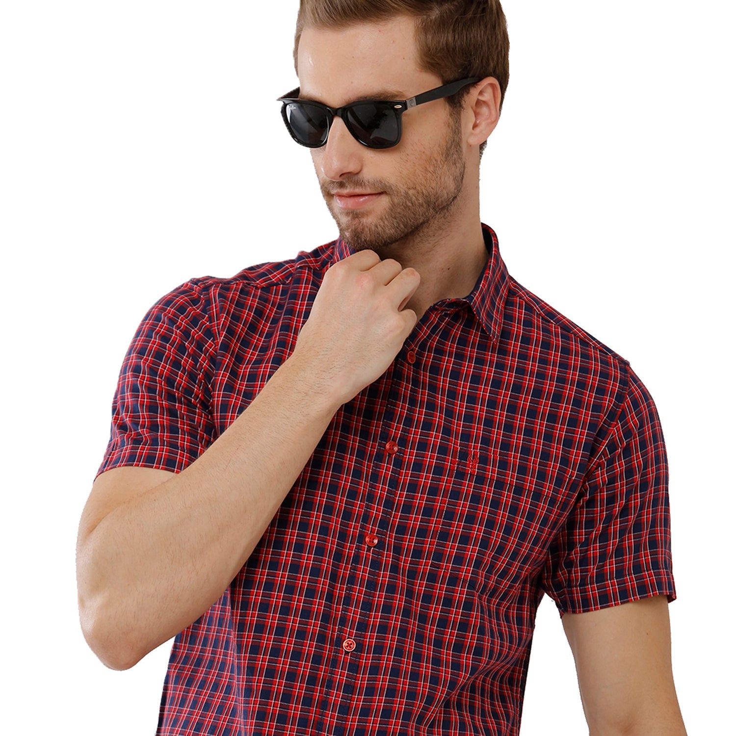 Classic Polo Mens 100% Cotton Half Sleeve Checked Slim Fit Maroon Woven Shirt -SN1 123 B Shirts Classic Polo 