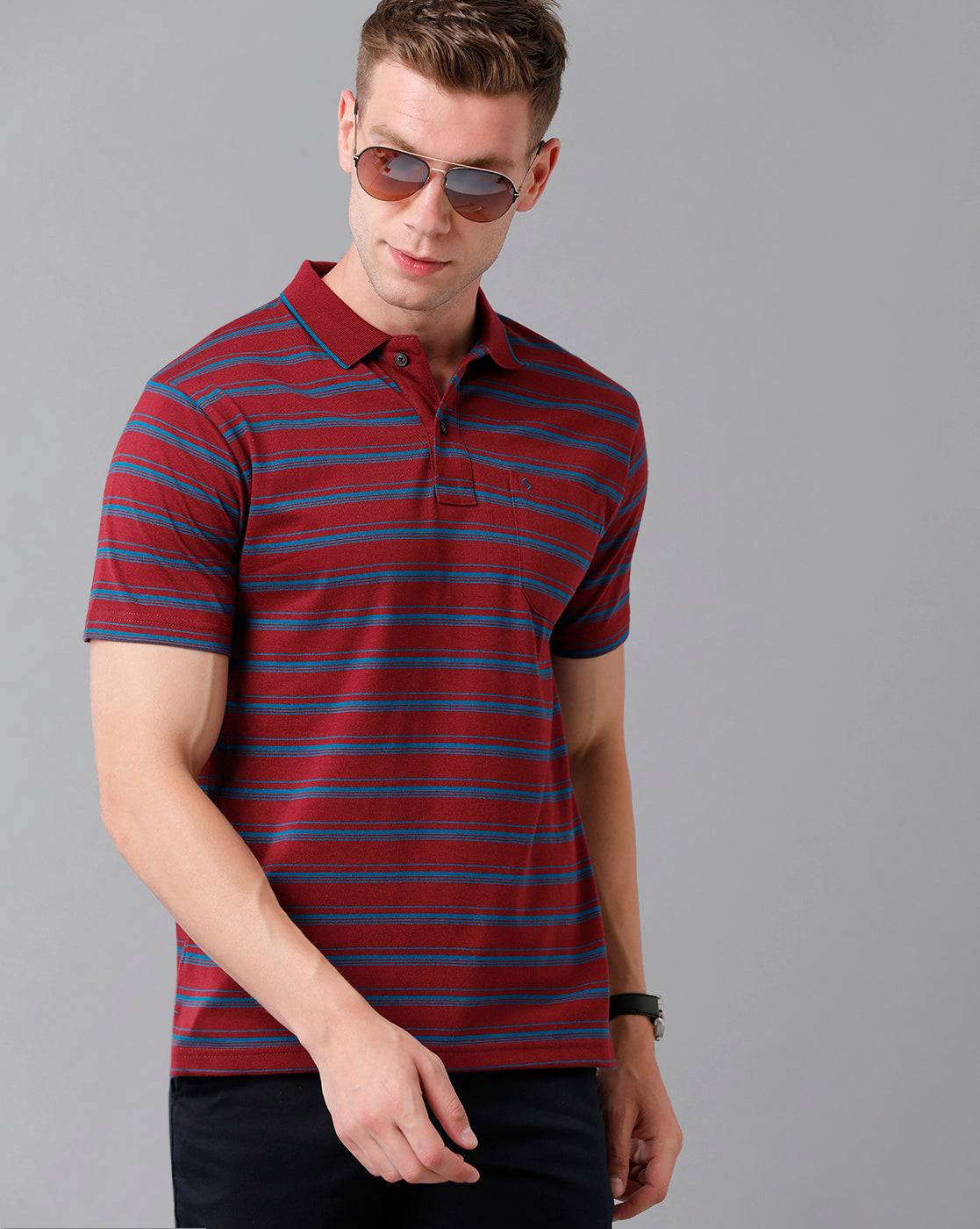 Classic Polo Men's Cotton Striped Half Sleeve Regular Fit Polo Neck Maroon Color T-Shirt | Feeders - 209 A