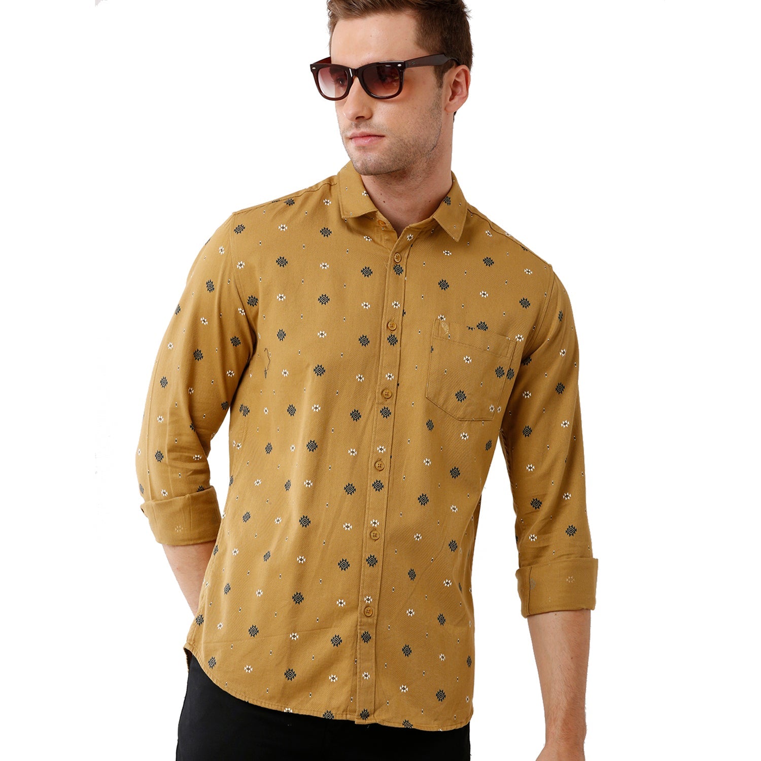 Swiss Club Mens Printed Full Sleeve Slim Fit Yellow Color Woven Shirt -SC 124 A Swiss Club 