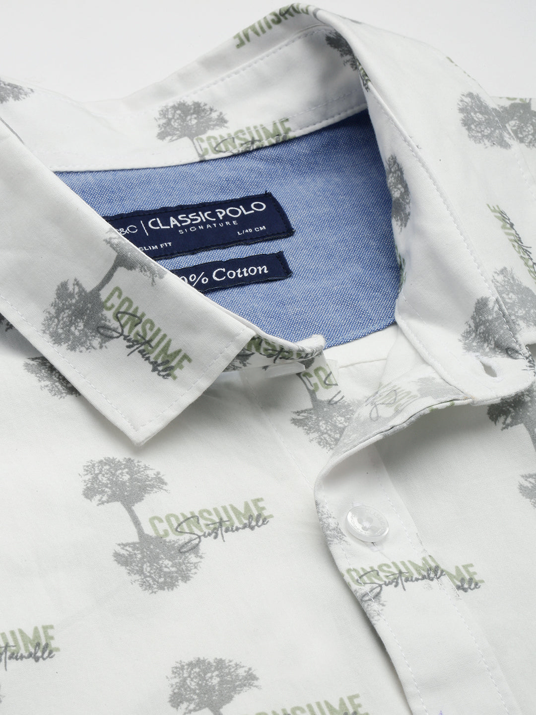 Classic Polo Men's Cotton Half Sleeve Printed Slim Fit Collar Neck White Color Woven Shirt | So1-146 A