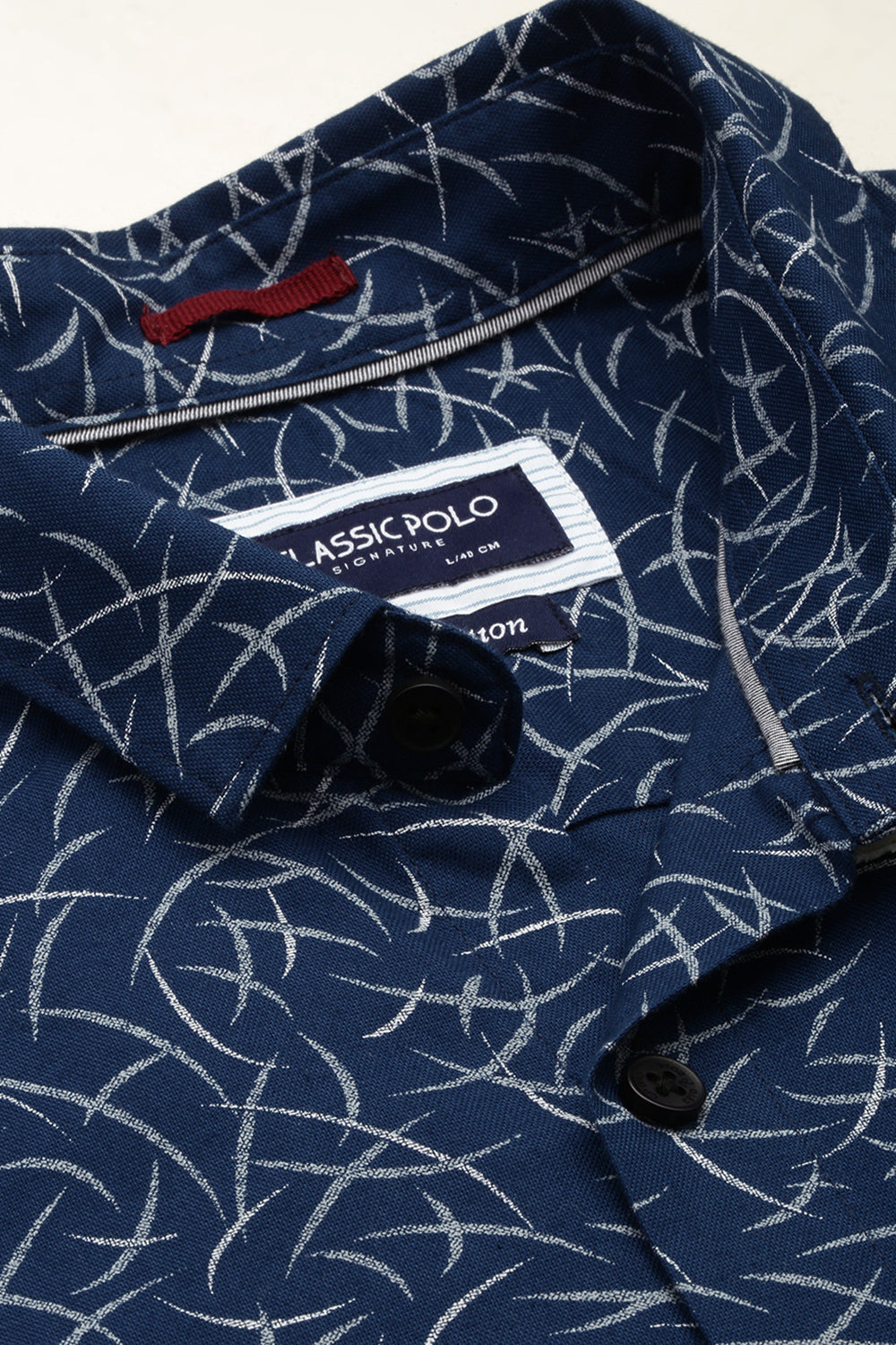 Classic Polo Men's Cotton Full Sleeve Printed Slim Fit Polo Neck Navy Color Woven Shirt | So1-01 A