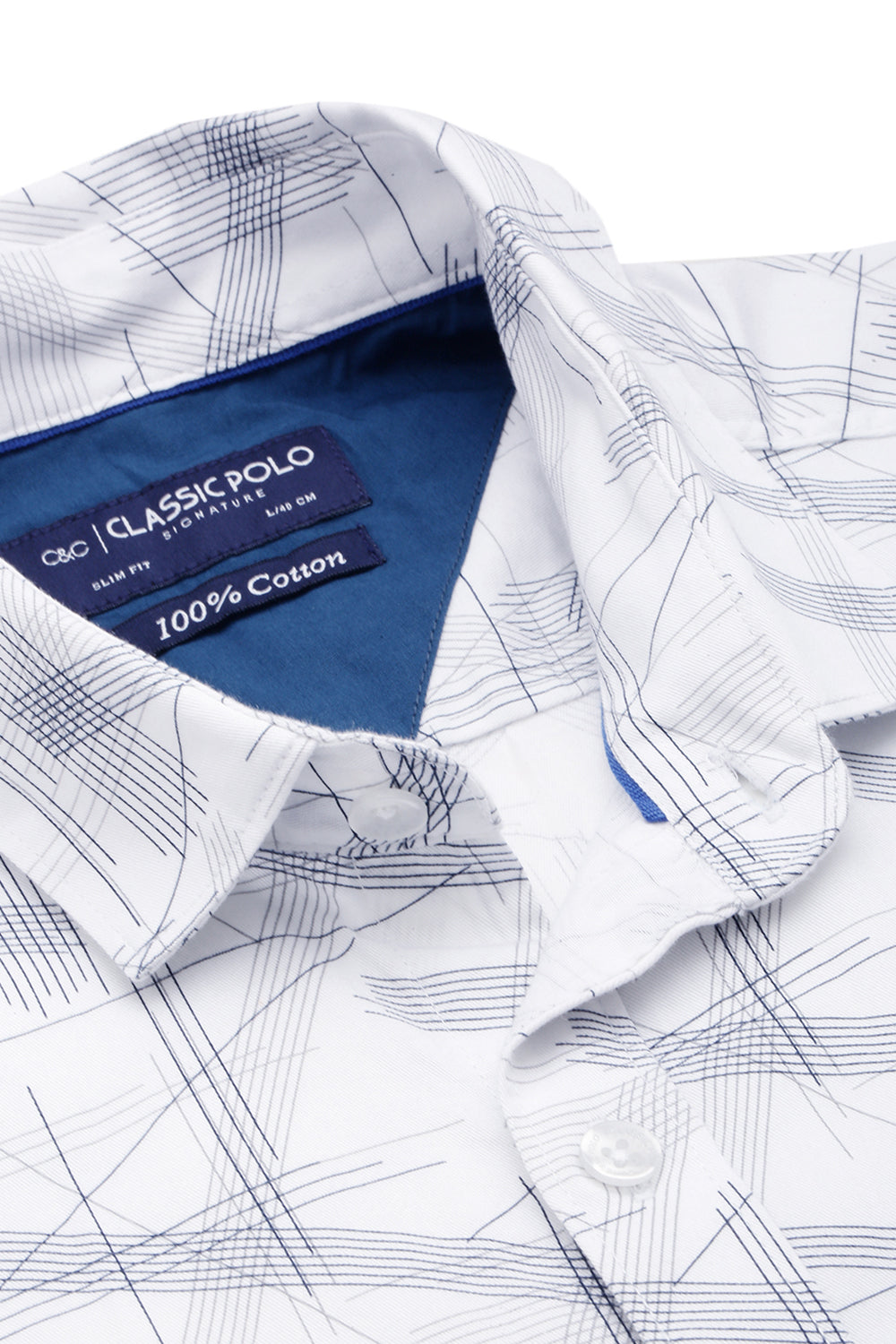 Classic Polo Men's Cotton Half Sleeve Printed Slim Fit Polo Neck White Color Woven Shirt | So1-10 A