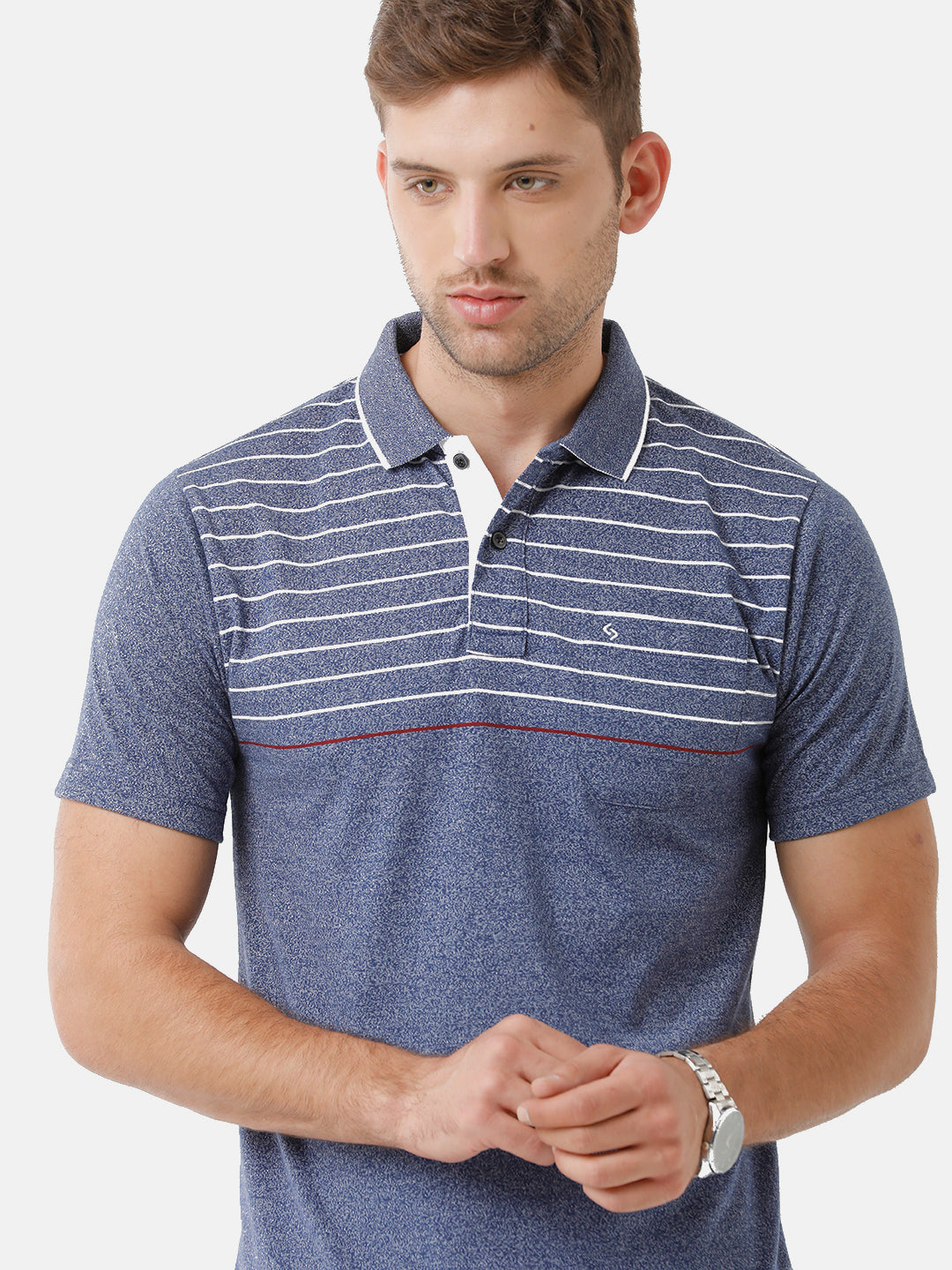 Classic Polo Mens Cotton Blend Striped Half Sleeve Authentic Fit Polo Neck Blue Color T-Shirt | Mel 213 B