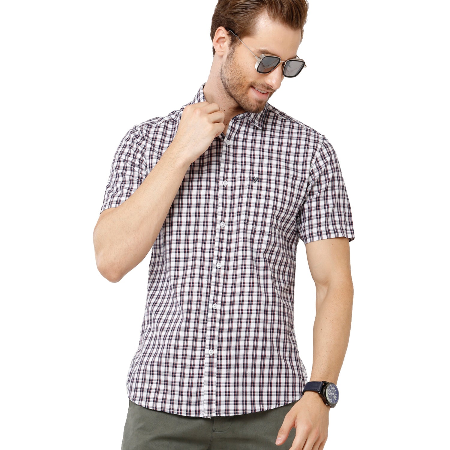 Classic Polo Mens 100% Cotton Half Sleeve Checked Slim Fit Multicolor Woven Shirt (SN1-123 A-HS-CHK-SF) Shirts Classic Polo 