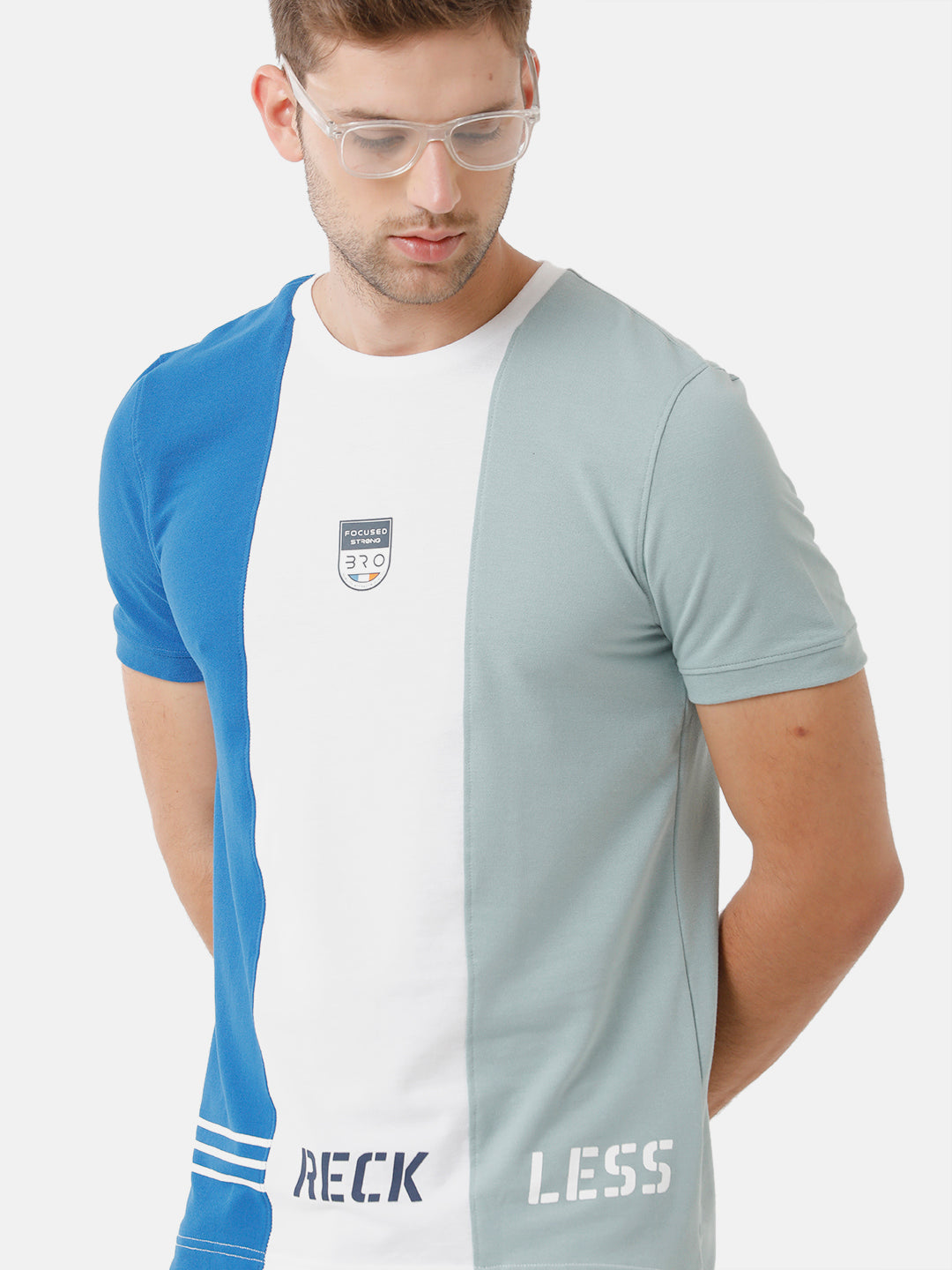 CP BRO Men's Cotton Half Sleeve Color Block Slim Fit Round Neck Multicolor T-Shirt | Brcn 464 B
