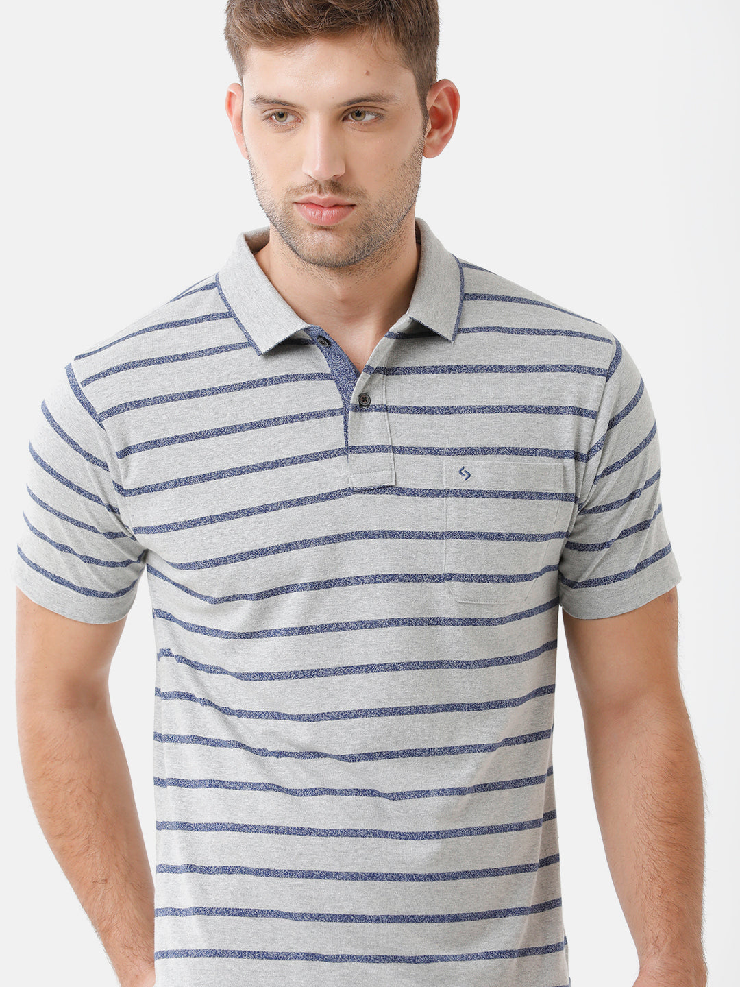 Classic Polo Mens Cotton Blend Striped Half Sleeve Authentic Fit Polo