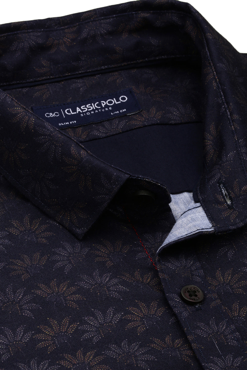 Classic Polo Men's Cotton Half Sleeve Printed Slim Fit Polo Neck Navy Color Woven Shirt | So1-28 B