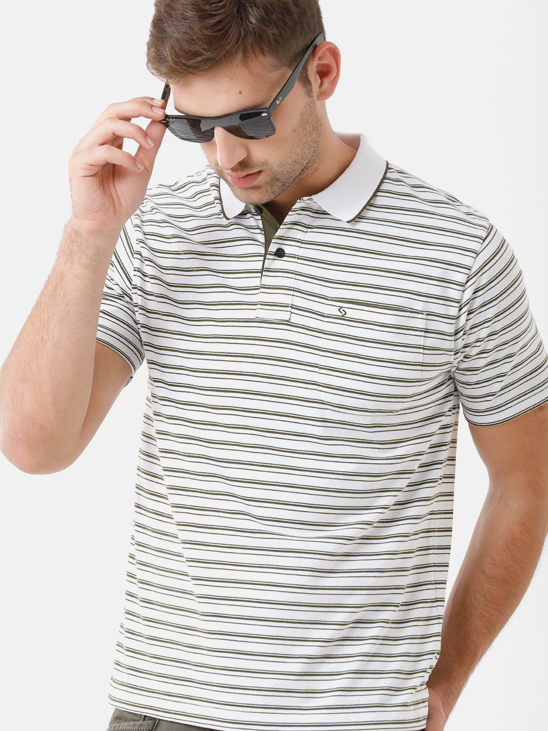 Classic Polo Mens Cotton Striped Half Sleeve Authentic Fit Polo Neck White Color T-Shirt | Feeders 201 B