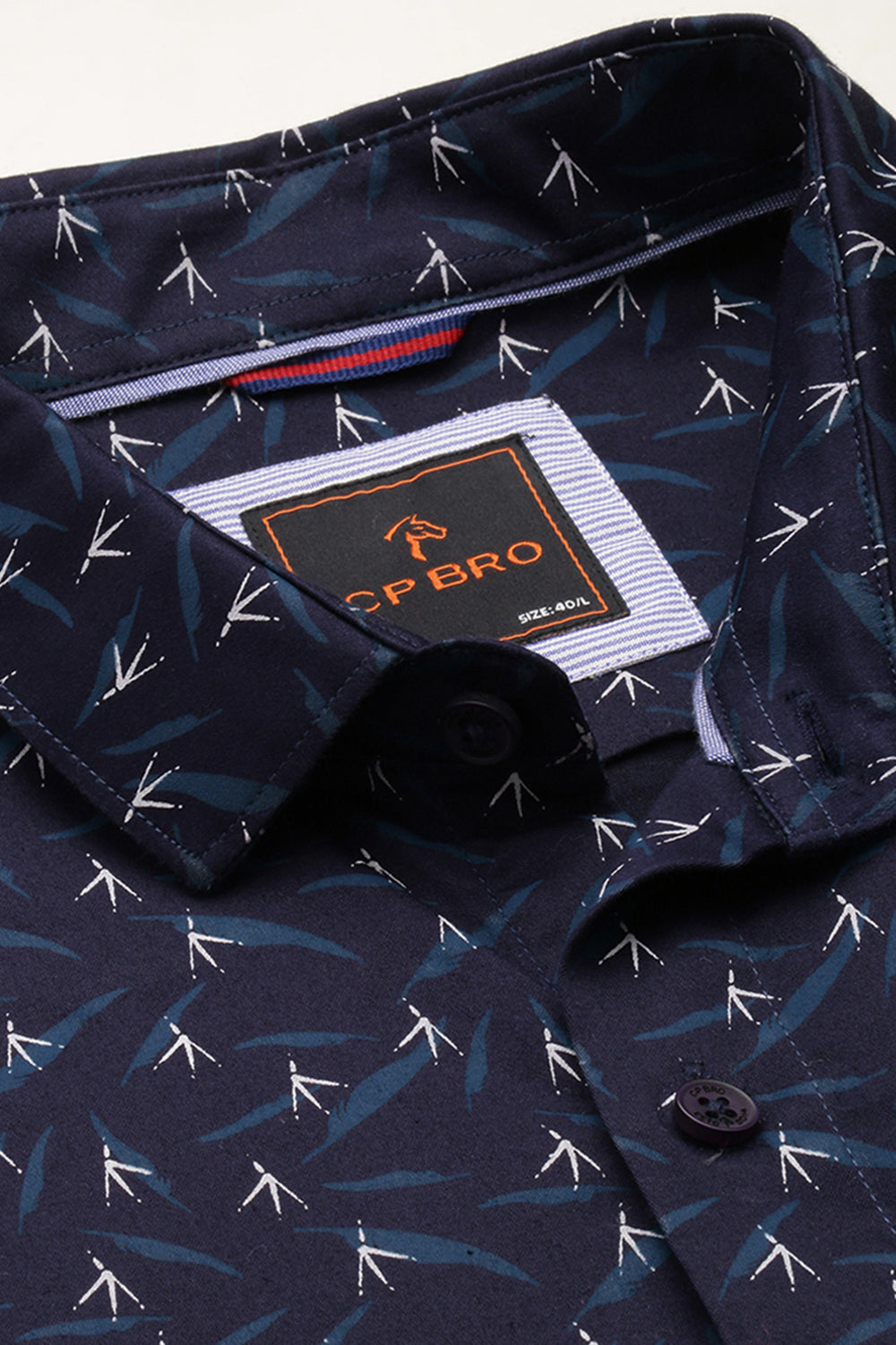 CP BRO Men's Cotton Full Sleeve Printed Slim Fit Collar Neck Navy Color Woven Shirt | Sbo1-11 C