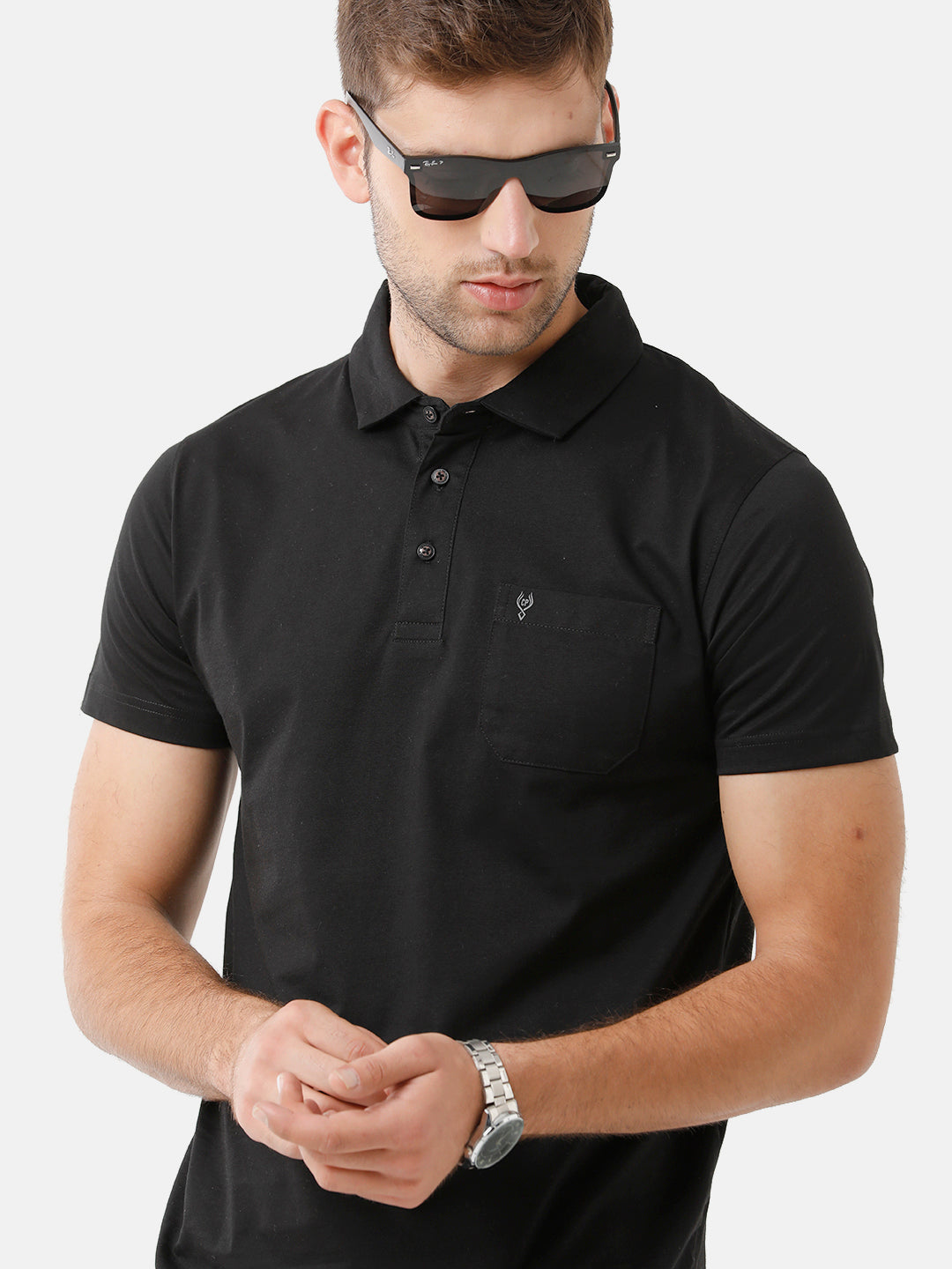 Classic Polo Men's Cotton Solid Half Sleeve Slim Fit Polo Neck Black Color T-Shirt | HS-UNICO - 01 B
