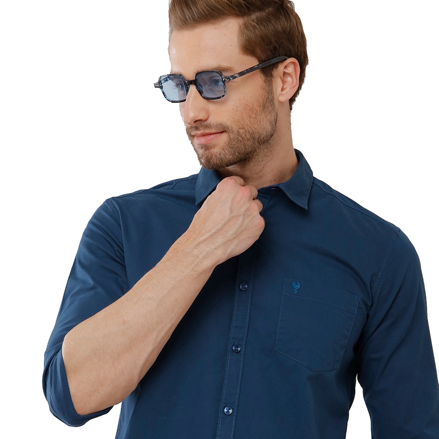 Classic Polo Mens 100% Cotton Solid Slim Fit Navy Blue Color Woven Shirt - SN1 115 E Shirts Classic Polo 