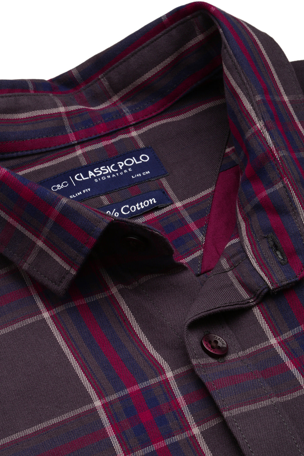 Classic Polo Men's Cotton Full Sleeve Checked Slim Fit Polo Neck Maroon Color Woven Shirt | So1-02 B