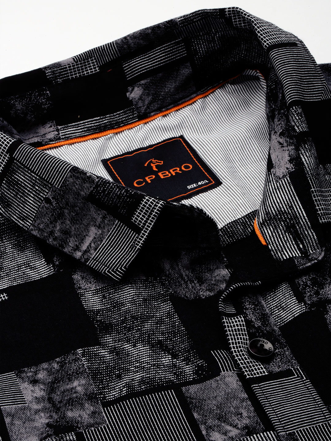CP BRO Men's Cotton Half Sleeve Printed Slim Fit Collar Neck Black Color Woven Shirt | Sbo1-11 B