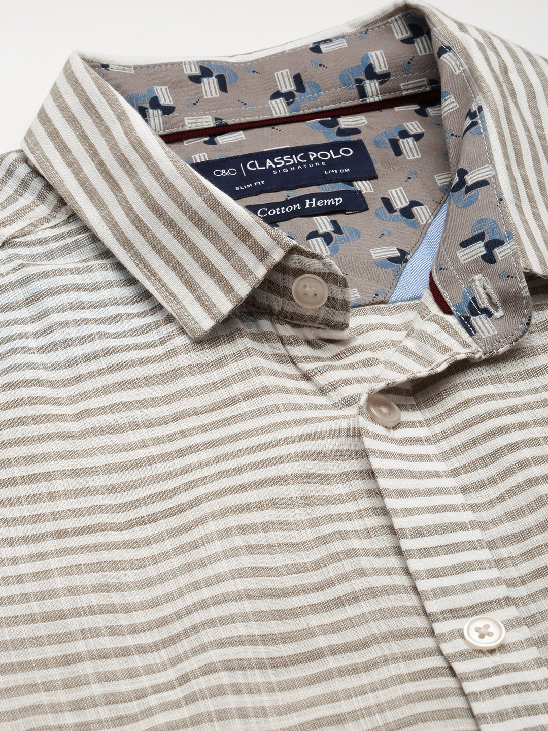 Classic Polo Men's Cotton Half Sleeve Striped Slim Fit Collar Neck Brown Color Woven Shirt | So1-107 A
