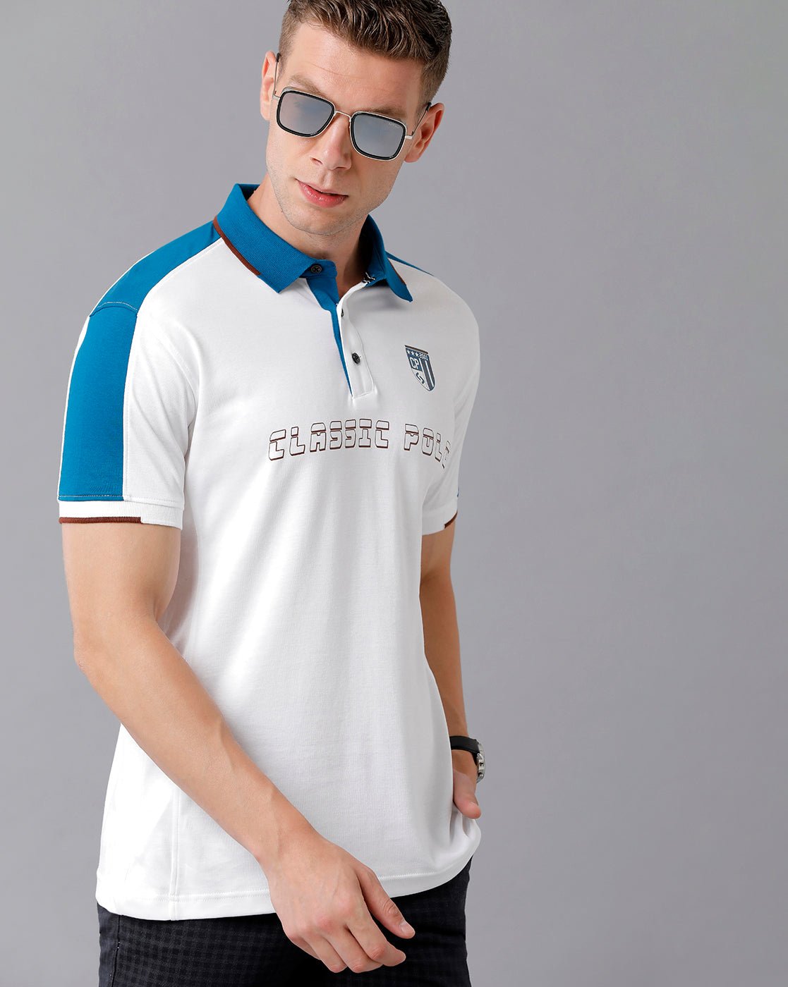 Classic Polo Men's Cotton Printed Half Sleeve Slim Fit Polo Neck White Color T-Shirt | Prm - 730 A