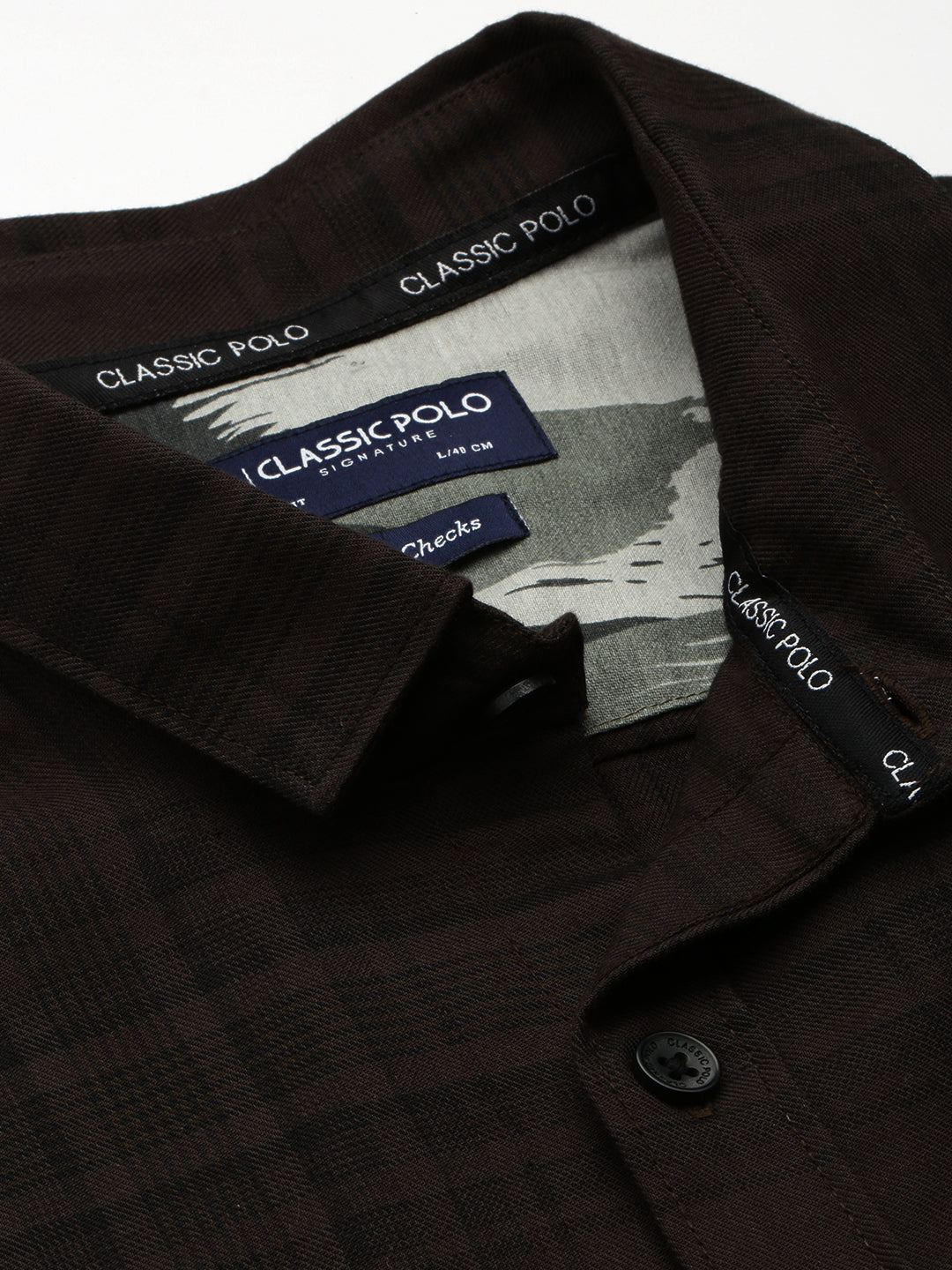 Classic Polo Men's Cotton Full Sleeve Checked Slim Fit Polo Neck Brown Color Woven Shirt | So1-99 A