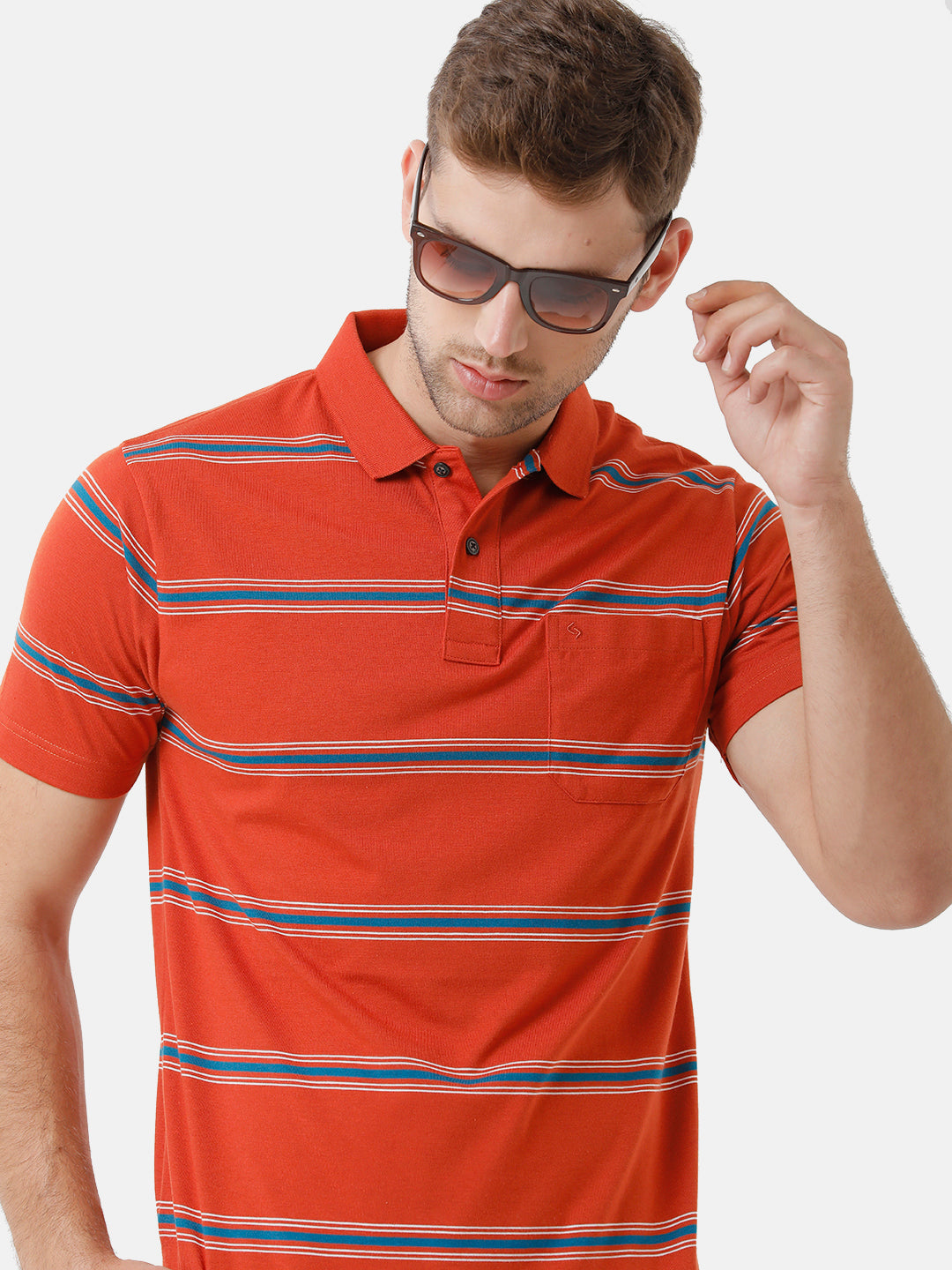 Classic Polo Mens Cotton Blend Striped Half Sleeve Authentic Fit Polo Neck Red Color T-Shirt | Avon 493 B