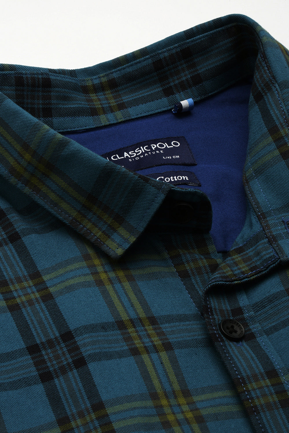 Classic Polo Men's Cotton Full Sleeve Checked Slim Fit Polo Neck Blue Color Woven Shirt | So1-18 A