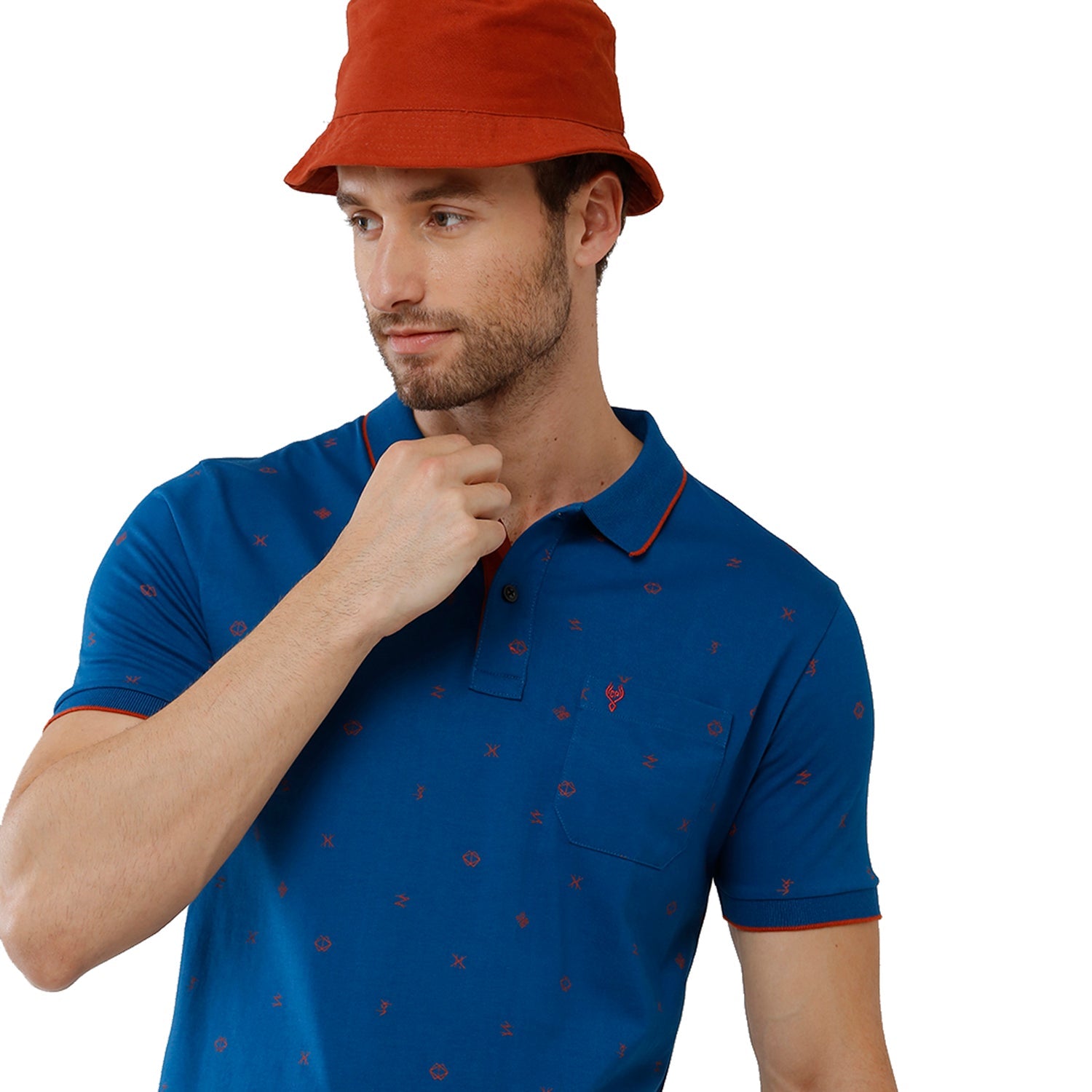 Classic Polo Mens 100% Cotton Printed Slim Fit Azure Blue Color Polo Neck T-Shirt -BELLO 169 A Classic Polo 
