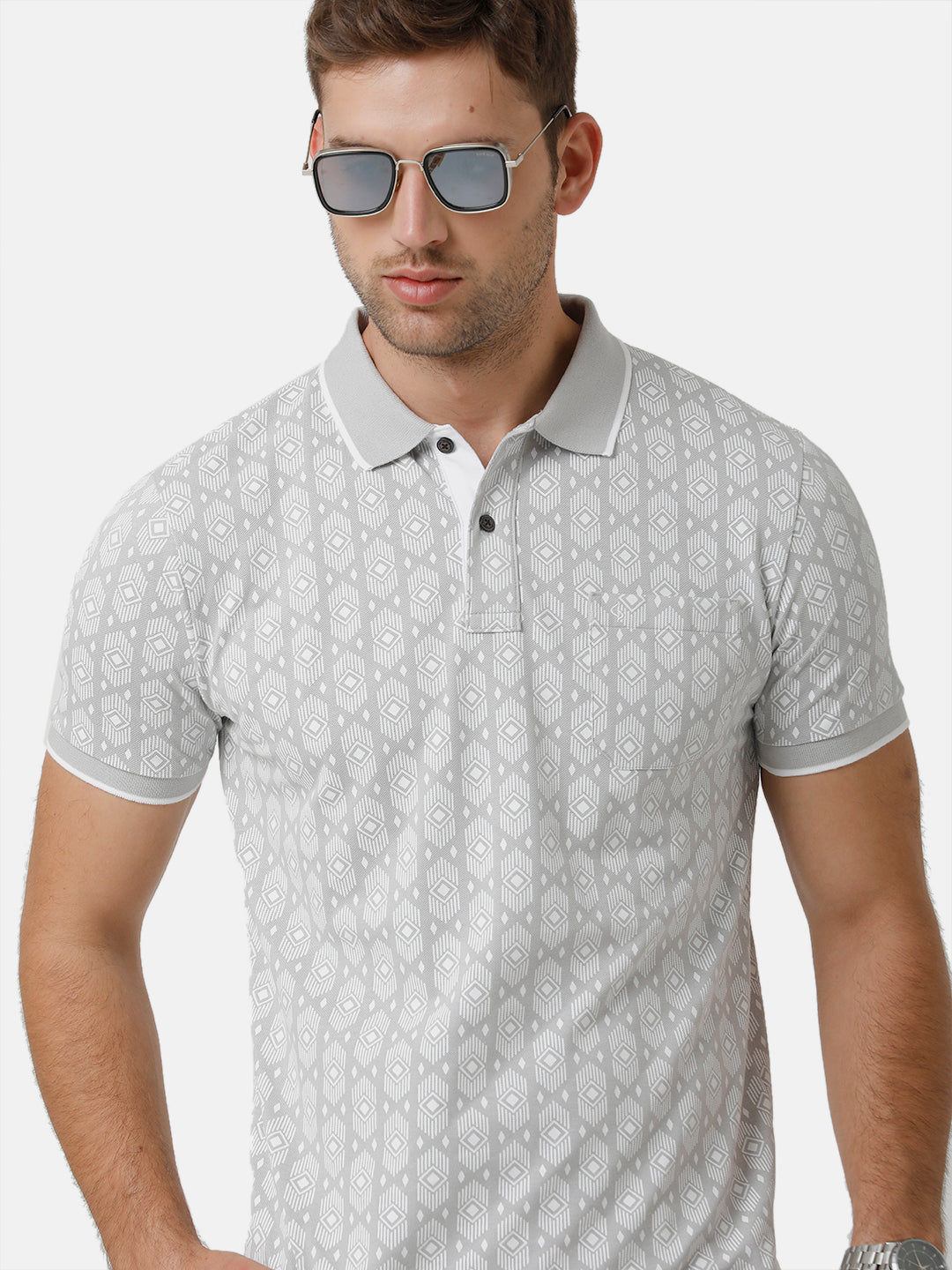 Classic Polo Mens Cotton Half Sleeve Printed Slim Fit Polo Neck Grey Color T-Shirt | Beau 171 B