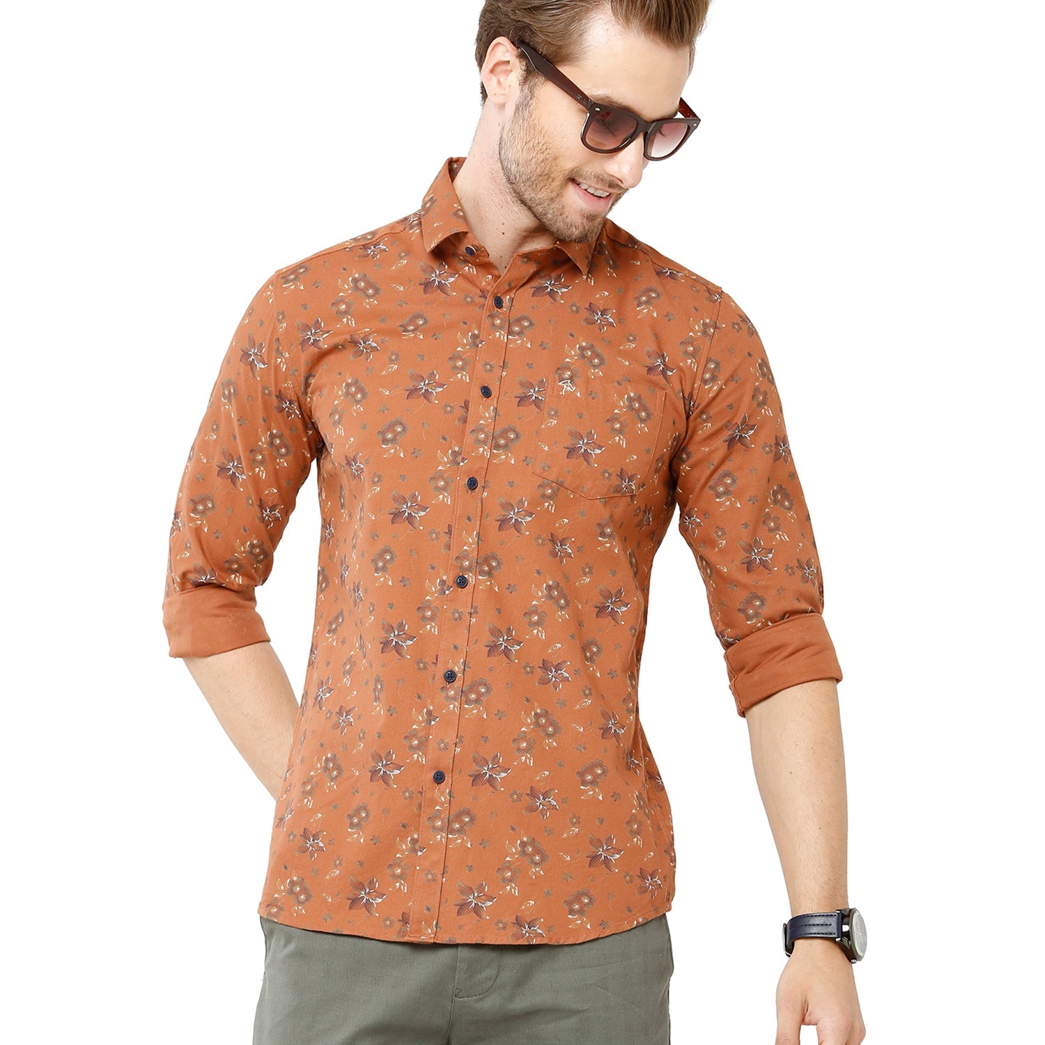 Classic Polo Bro Mens 100% Cotton Printed Full Sleeve Slim Fit Polo Neck Maroon Color Woven Shirt (SBN1-28 B-FS-PRT-BSL) Classic Polo 
