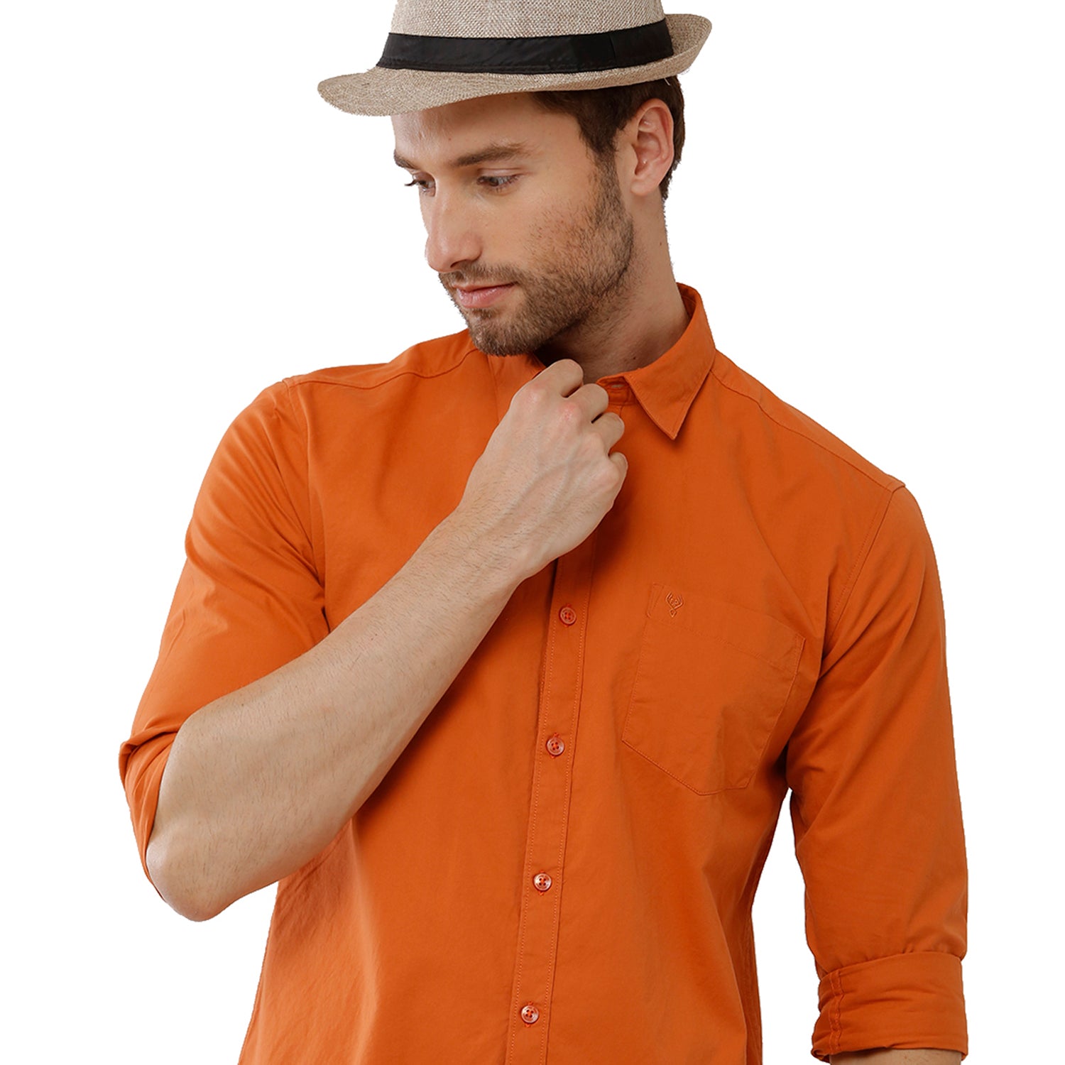 Classic Polo Mens 100% Cotton Full Sleeve Solid Slim Fit Orange Color Woven Shirt -SN1 115 C Shirts Classic Polo 