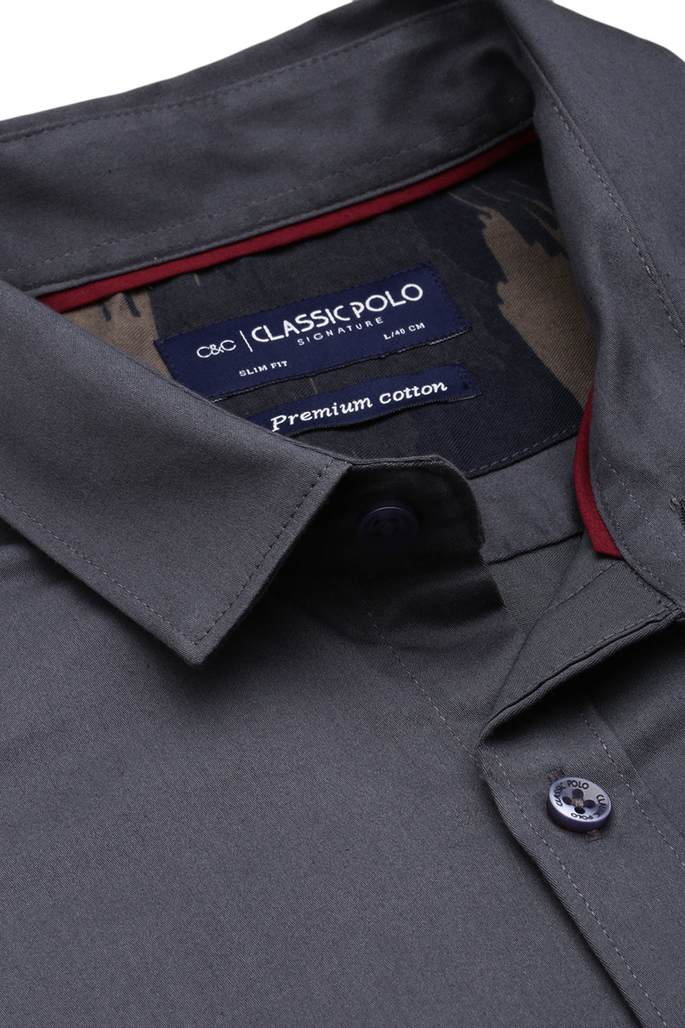 Classic Polo Men's Cotton Full Sleeve Solid Slim Fit Polo Neck Grey Color Woven Shirt | So1-38 C